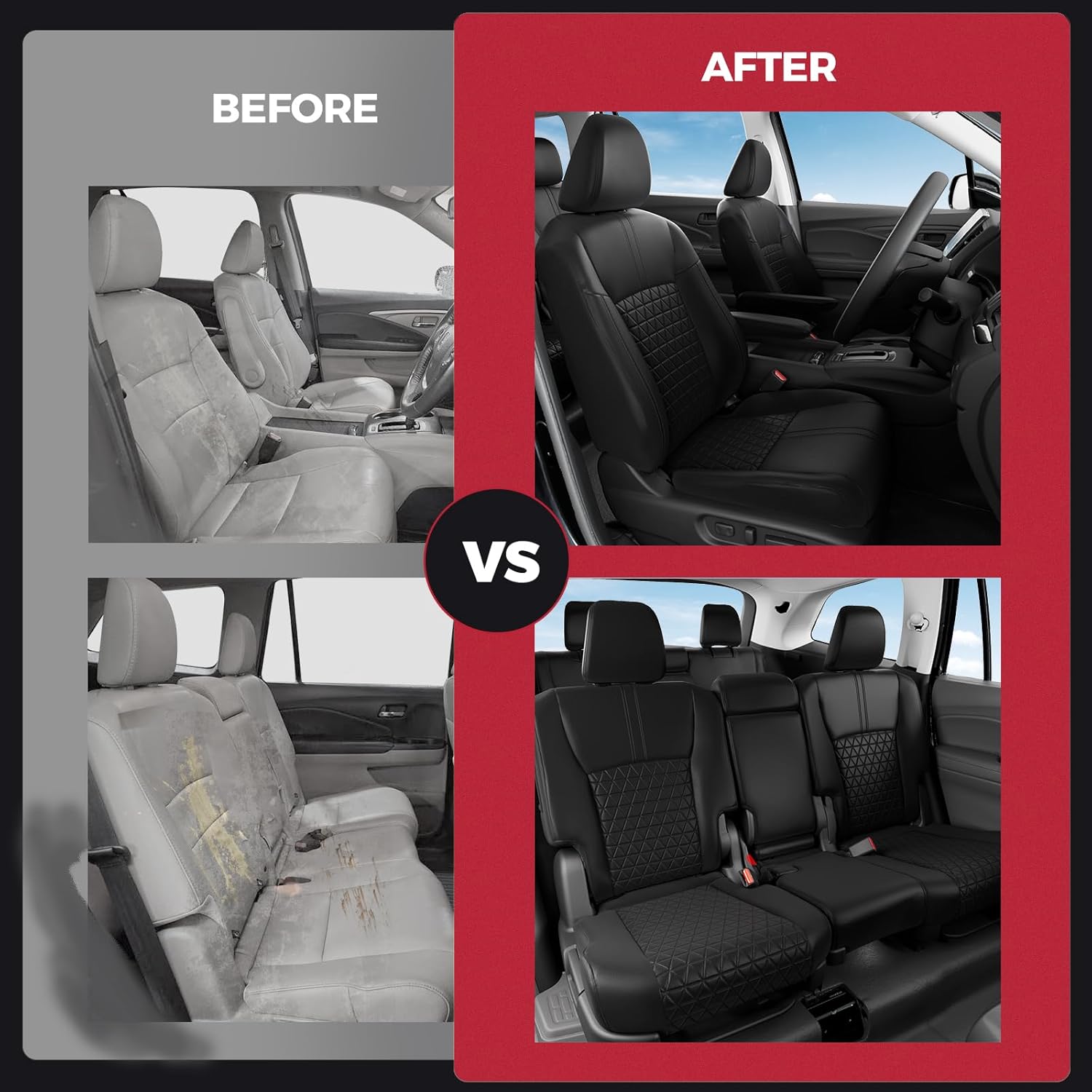 FREESOO Custom for Pilot Seat Covers LX,EX 2016 2017 2018 2019 2020 2021 2022-8 Seats - Leather Car Seat Covers for Honda Pilot 2016-2022 Full Set 3 Rows Waterproof