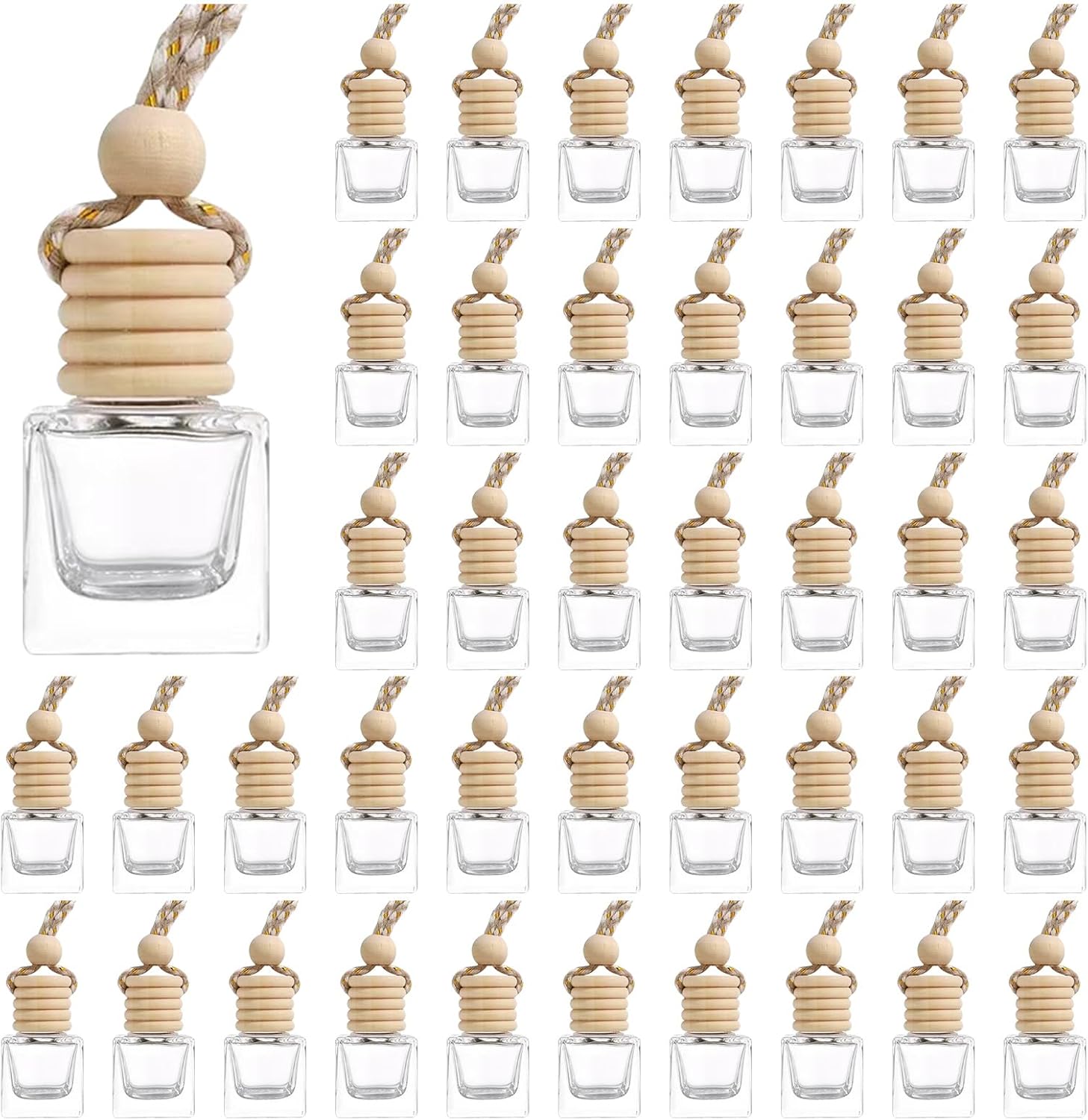 100Pcs Hanging Car Air Freshener Diffuser, 8ml Empty Glass Essential Pendant Bottles, Automotive Oil Aromatherapy Fragrance Perfume Containers