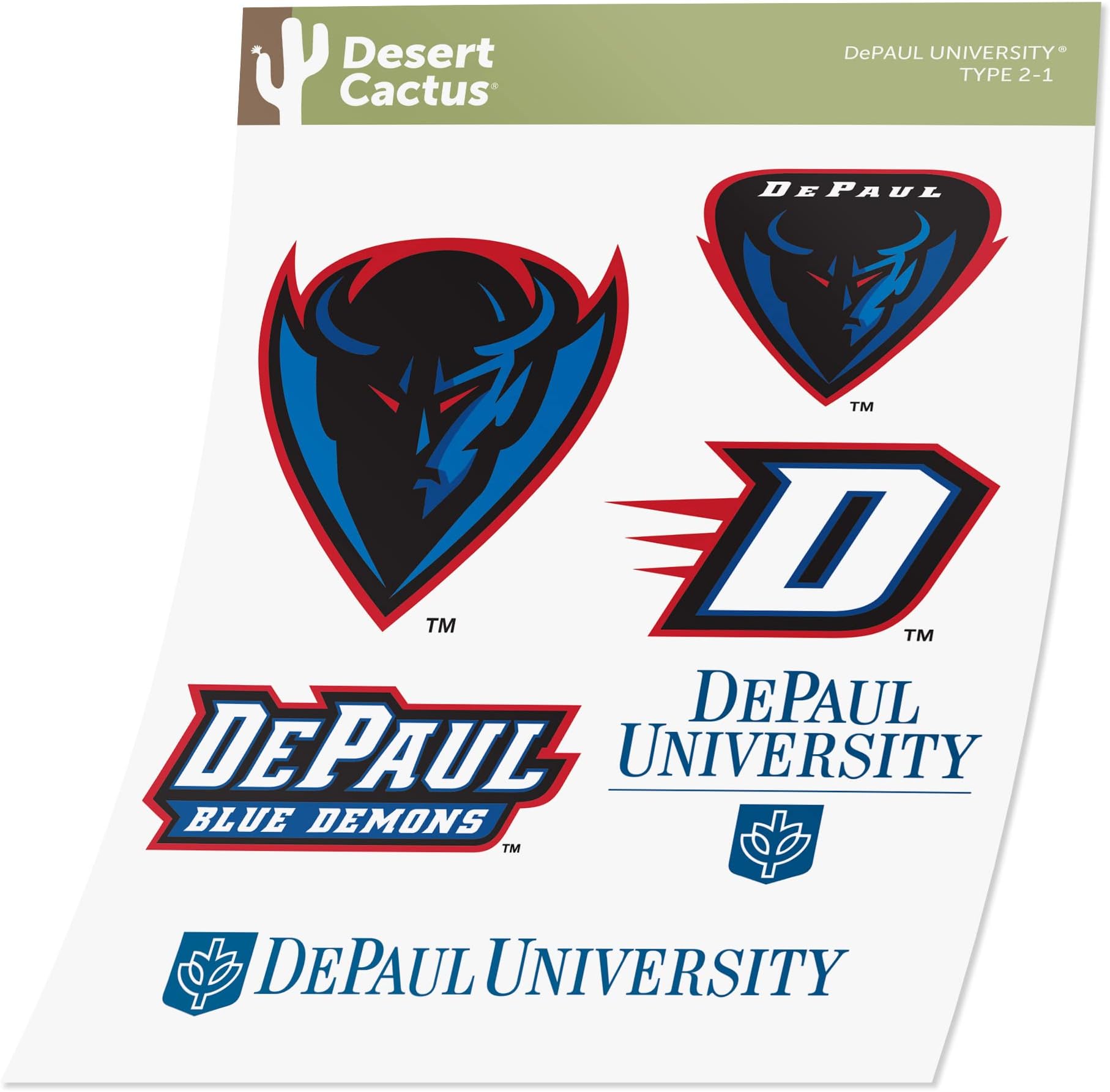 Desert Cactus DePaul University Sticker Blue Demons Sticker Vinyl Decals Laptop Water Bottle Car Scrapbook Sheet T2 (Type 2)