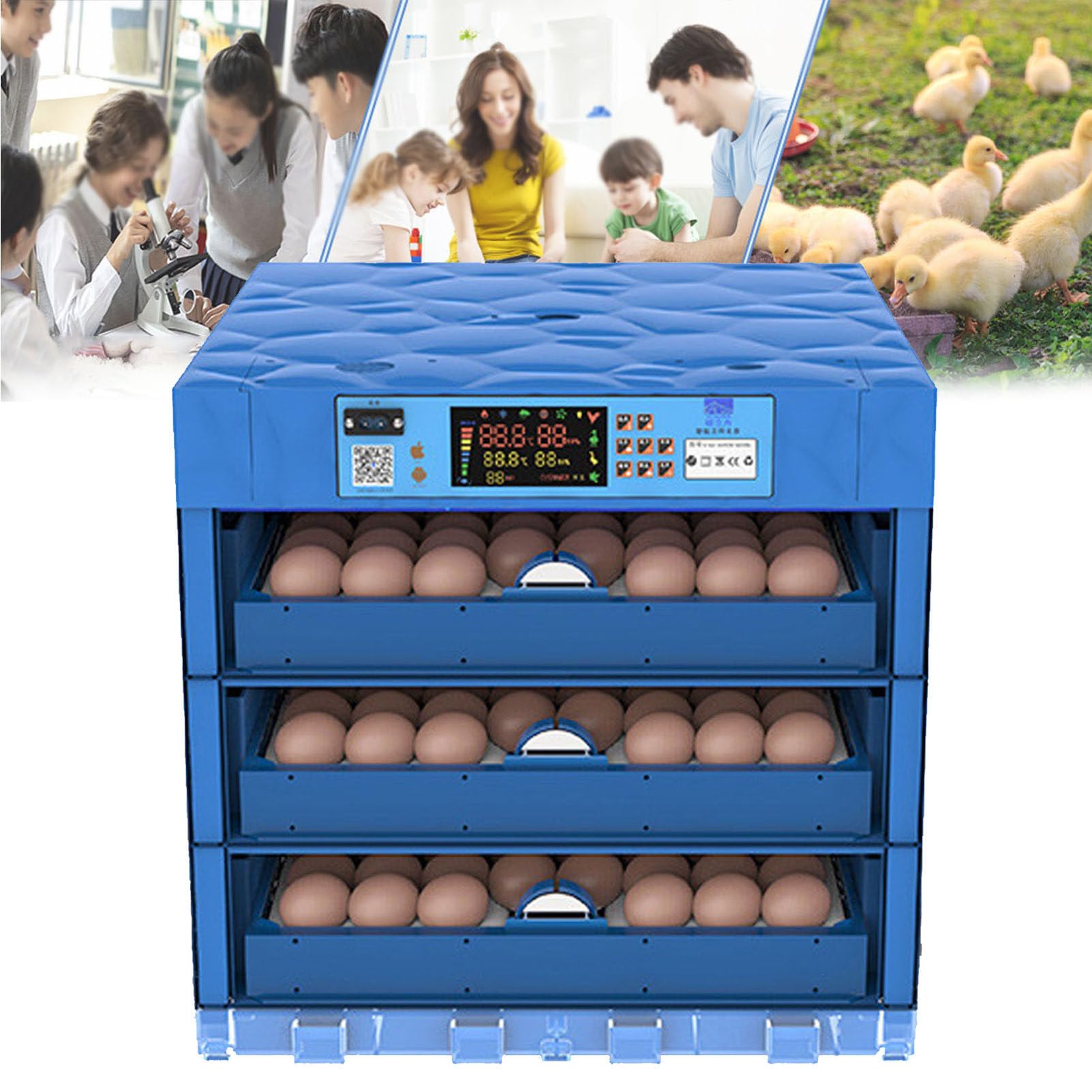 Commercial Egg Incubator for Hatching Eggs, Automatic Poultry Hatcher Machine with Time, Temperature& Humidity LCD Display, Transparent Incubator for Chickens Duck Goose Quail,128 (192)