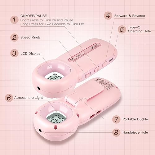 Miniatura 4 de Madenia Taladro de uñas eléctrico recargable, máquina profesional de archivos E para uñas de gel acrílicas, herramientas de pulido de manicura y