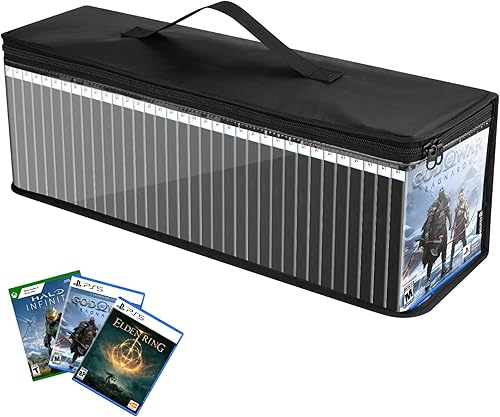 Video Games Storage Bag Compatible with PS5 PS4 PS3 Xbox One Games, Portable Carrying Case Holds Around 30-35 Game Discs, TPU Clear Games Holder