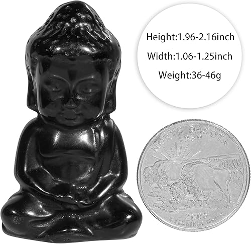 Vista 9 de Nupuyai Estatua de Buda tallada a mano con piedra de cristal para oficina en casa, escultura de piedra de aventurina verde curativa de Reiki de 1.9