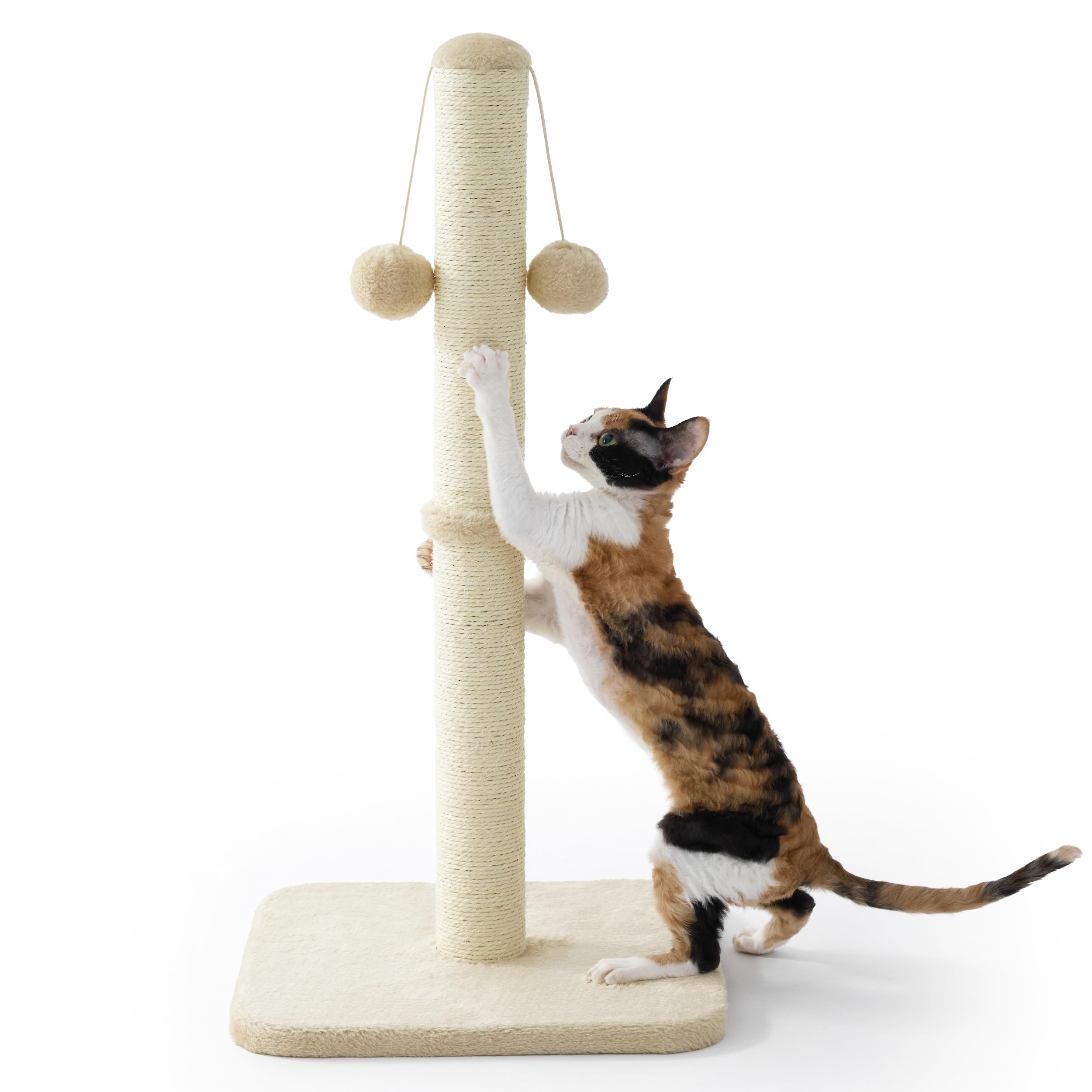 Lesure Cat Scratching Post Indoor - 36x36x74cm Tall Sisal Scratch Post with Hanging Toy Ball, Scratching Posts for Indoor Cats Kittens with Stable Base, Beige