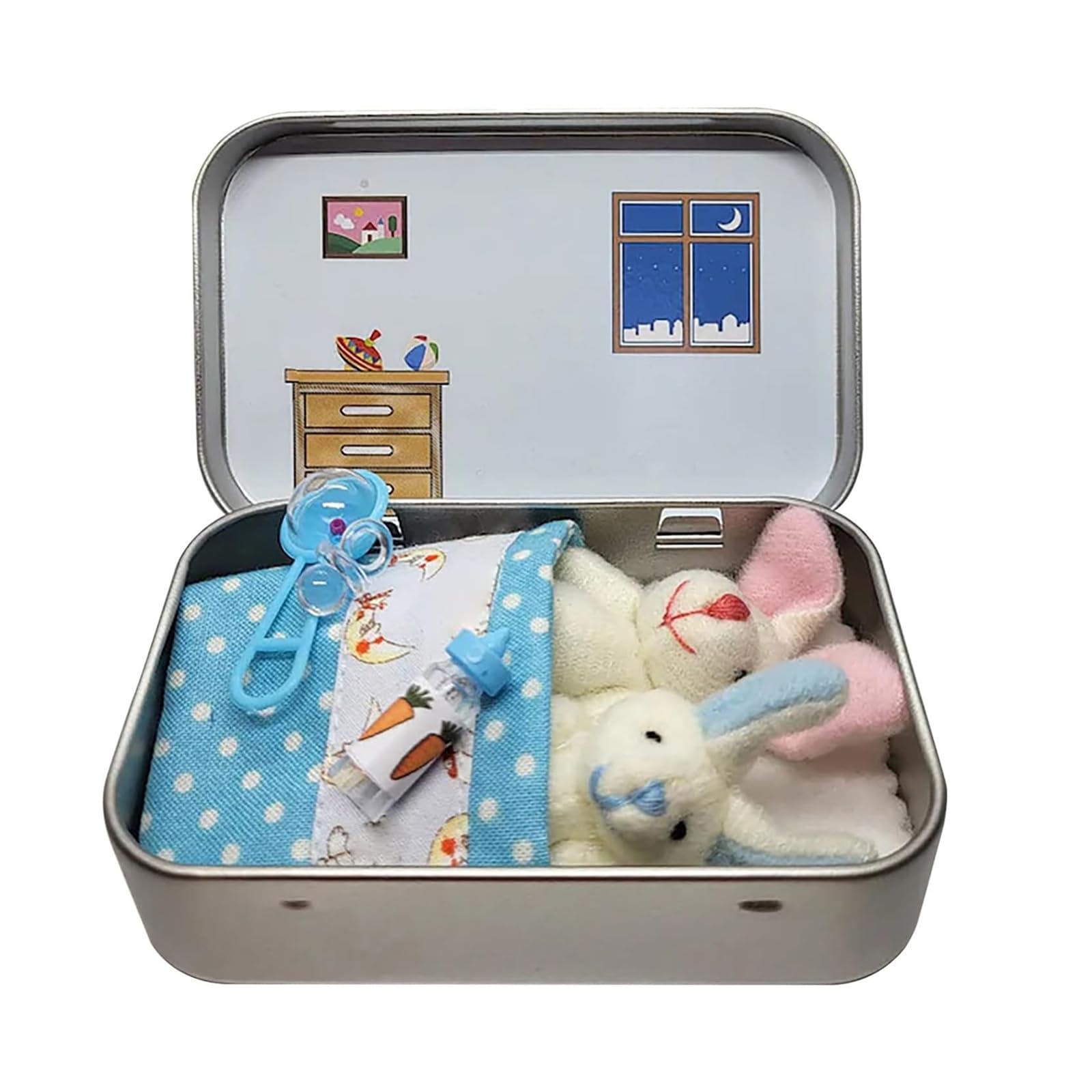 Eznaobo Easter Bunny Toys Hug in a Box for Kids Pocket Bunnies in Tin Box, Easter Hug Doll, Basket Stuffers & Party Favors Gift, for Family, Friends, Teenagers (Blue)