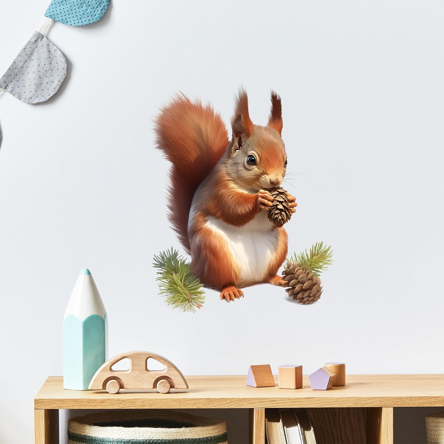 Lifelike Red Squirrel Eating Pine Cones Wall Decal Nursery Animal Wall Sticker Removable Peel and Stick Wall Art Decor for Kid Baby Classroom Preschool Living Room Playroom Bedroom School - Image 2