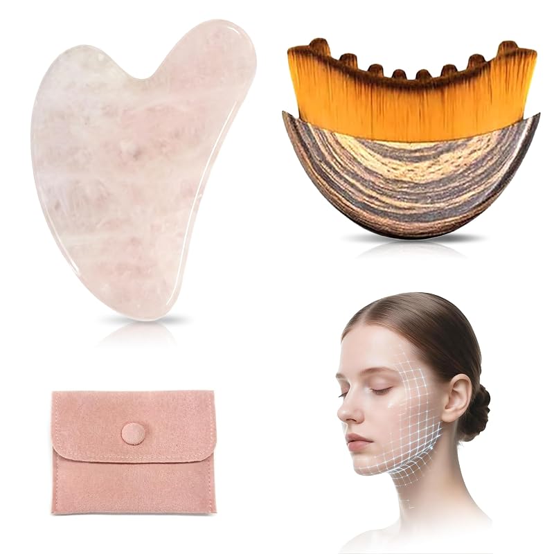 Kit CARELAX com escova oval marrom e pedra gua sha de jade