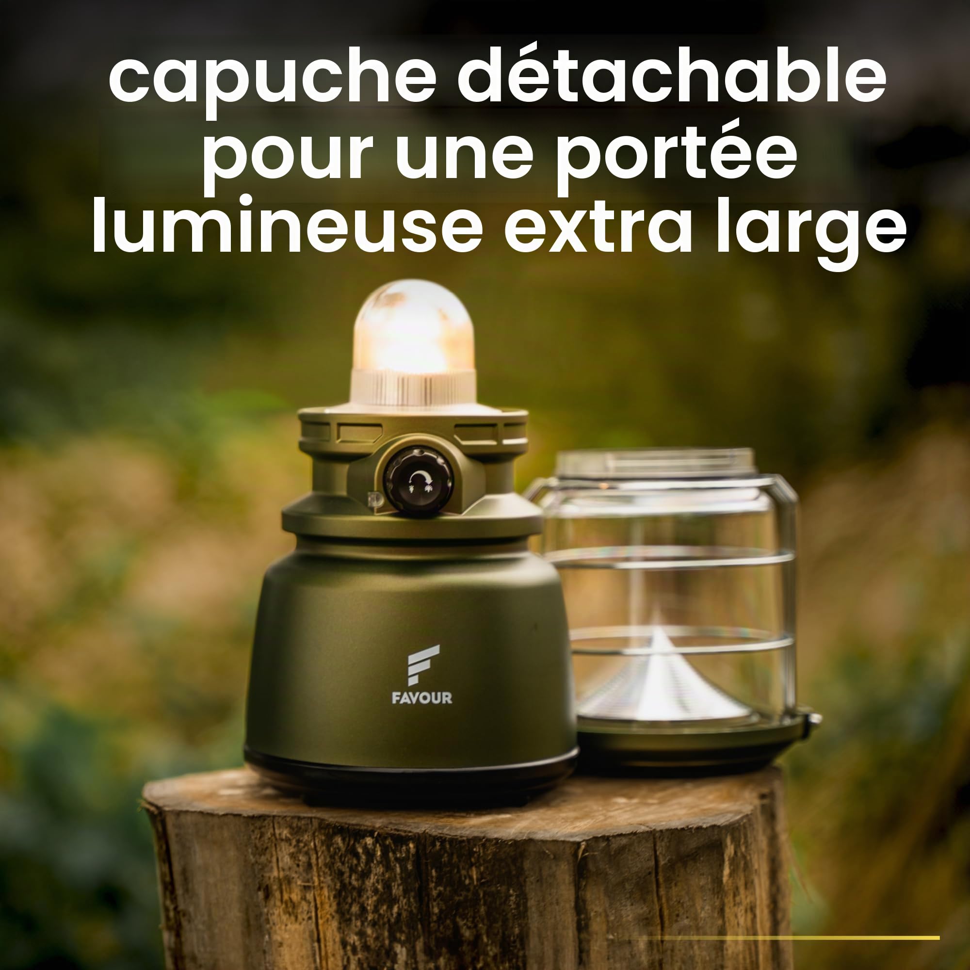 Favour Lampe LED Camping puissante 1300 Lumens | Lanterne exterieur IP64 Étanche, Fonctionne sur piles, température de couleur réglable dont Mode Bougie | Lampe de tente, éclairage à 360 degrés