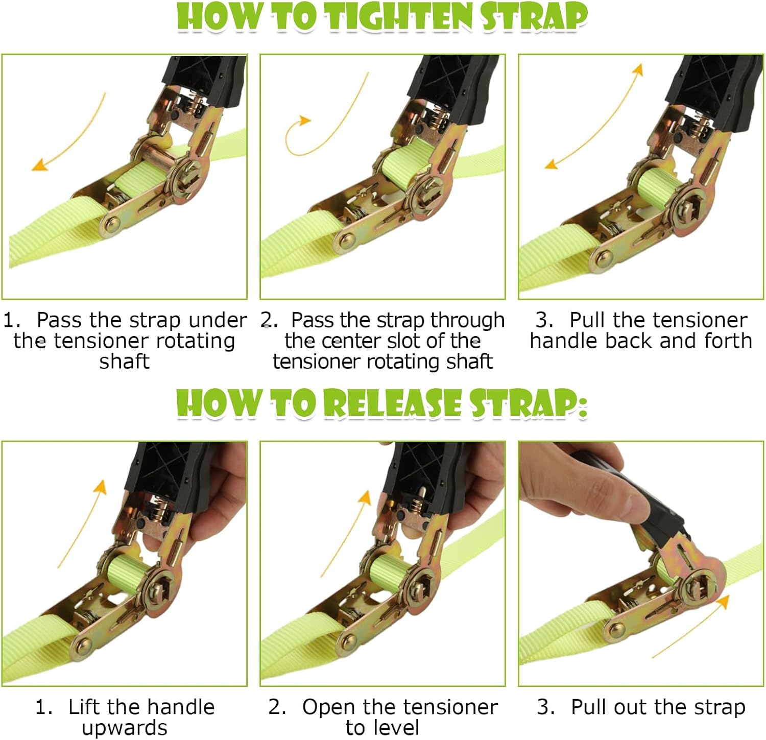 4 Pcs 1 Inch Ratchet Straps Heavy Duty 20ft Tie Down Straps Ratchet with Hooks, 2645 LBS Break Strength, Cargo Ratcheting Straps for Motorcycle Straps Tie Downs, Trucks, Yellow - Image 6