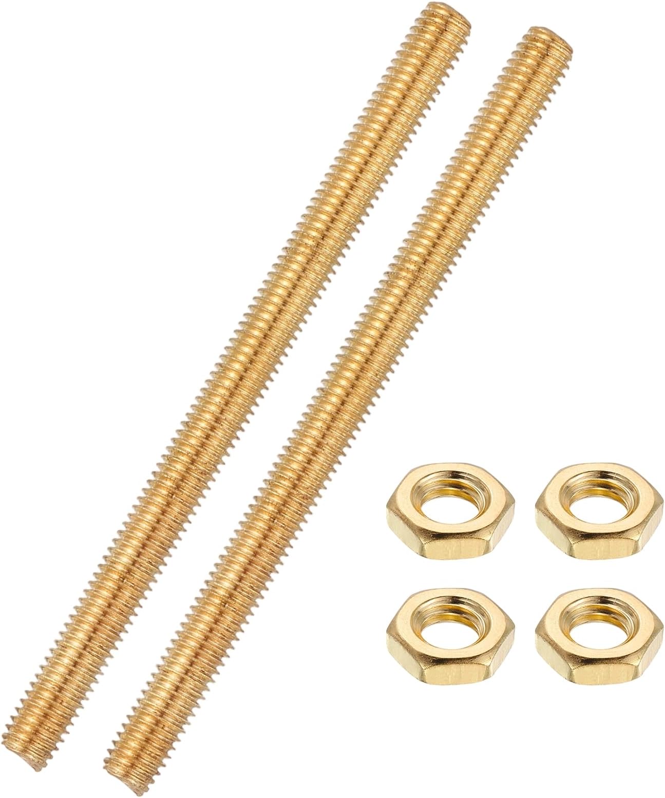 uxcell 2 Sets Brass Fully Threaded Rod, M8x1.25mm Pitch Right Hand Threads Studs with Solid Brass Hex Nuts, 120mm/5 Long Threaded Screw Rods Fasteners for Anchors Bolts Hangers Clamps