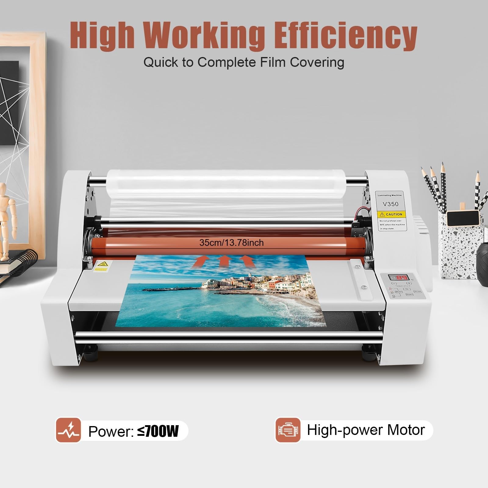 Laminatore a Caldo e a Freddo V350 da 350 mm, Macchina for laminazione Termica Mono e bifacciale con Display Digitale, velocità di laminazione 1,1 m/min, for casa, Ufficio, Scuola
