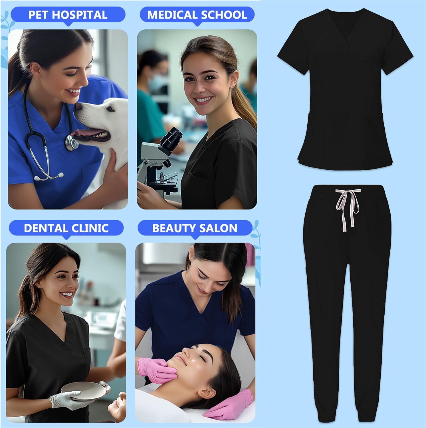 Scrubs Set for Women Nurse Uniform V-Neck Top and Drawstring Jogger Pants with Multi Pocket Nurse Workwear - Image 5