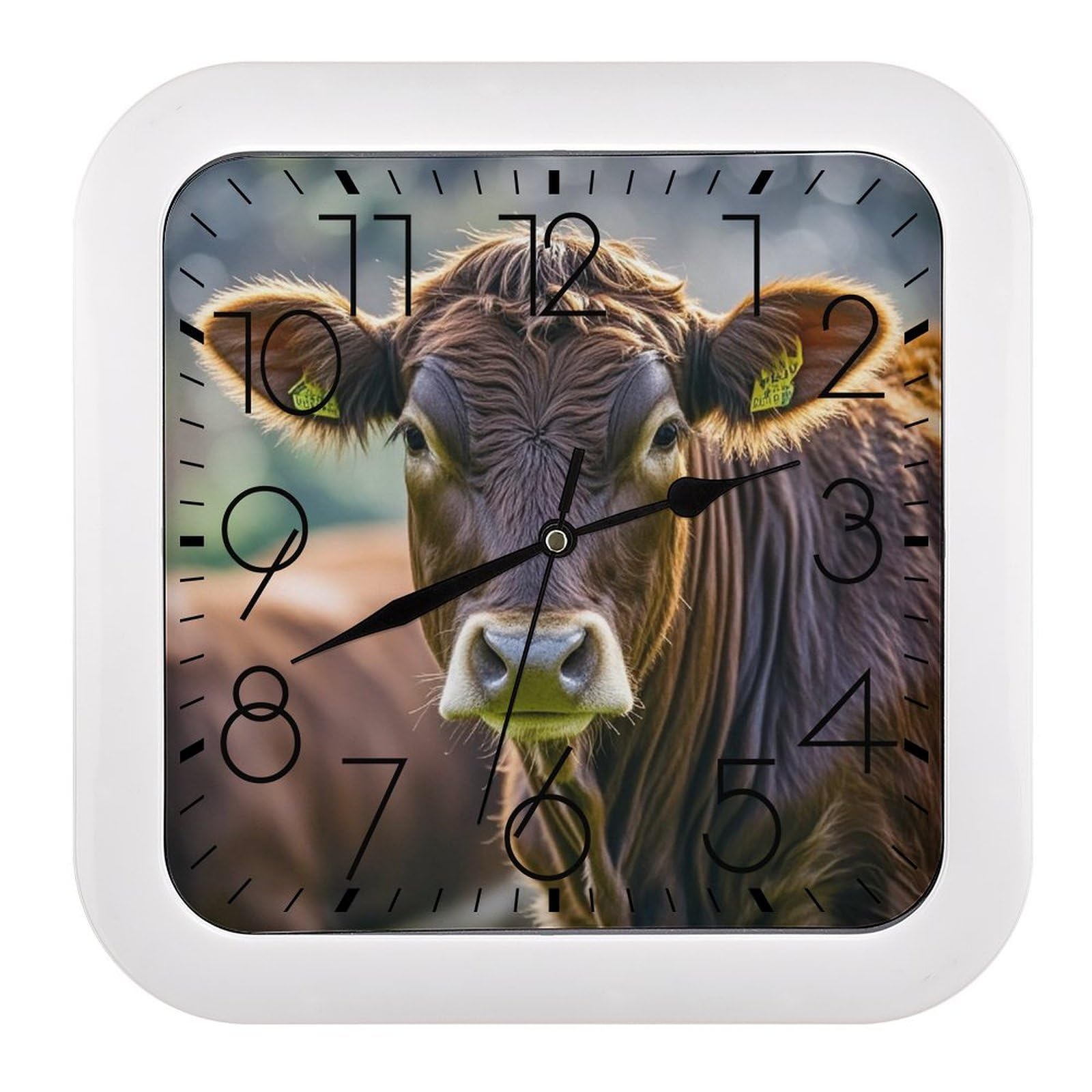 LZQPOEAS Cow in Brown Wall Clock Fashionable Versatile Silent Wall Clock Simple Elegant Non Ticking Analog Clocks Easy to Install Square Modern Clocks for Home Decoration