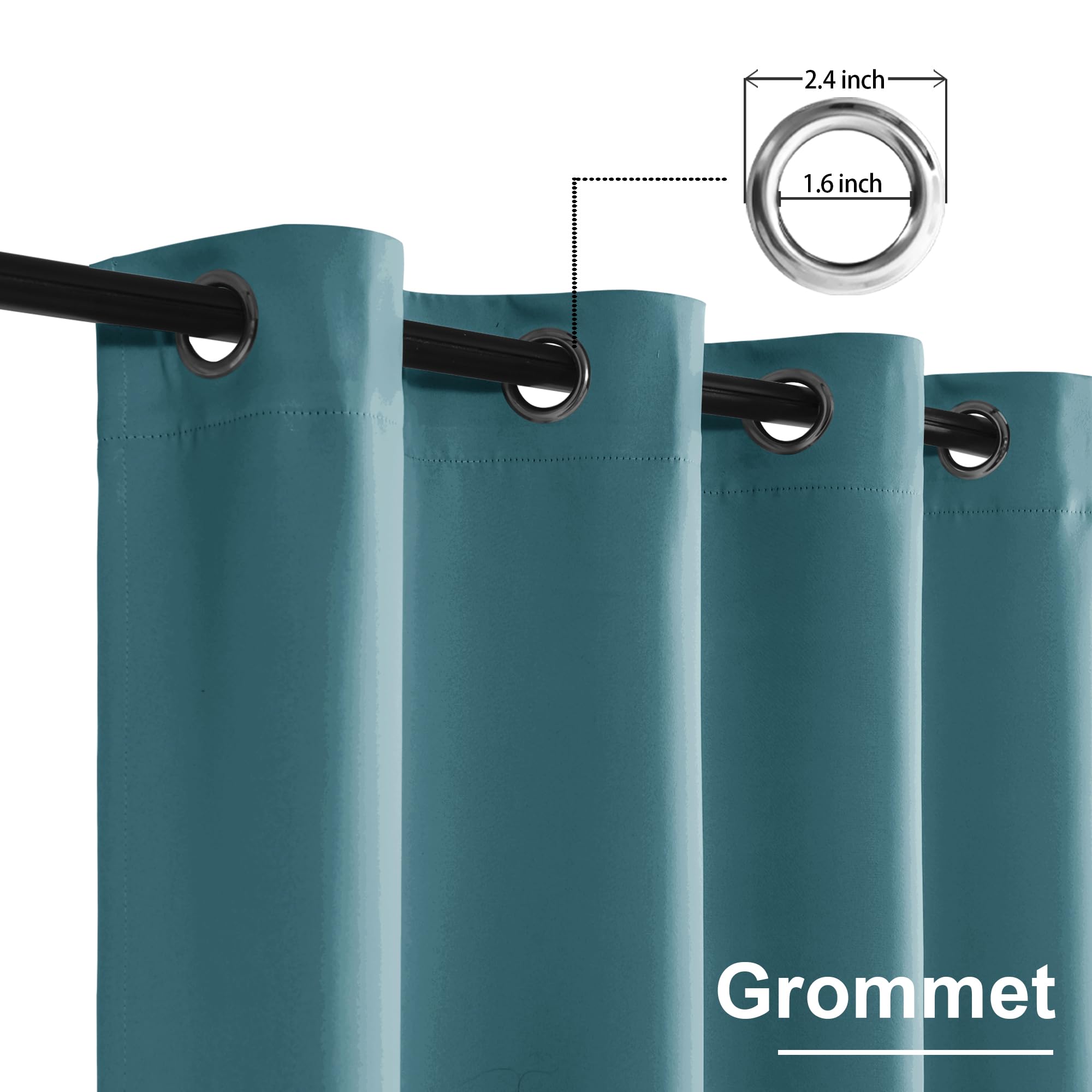XWZO Blackout Curtains Shades Window Curtain Panels with Tiebacks- Noise Reduction and Thermal Insulated Eyelet Curtains for Bedroom,Living Room,Office,Study Room Turquoise W55xL96 - Image 4