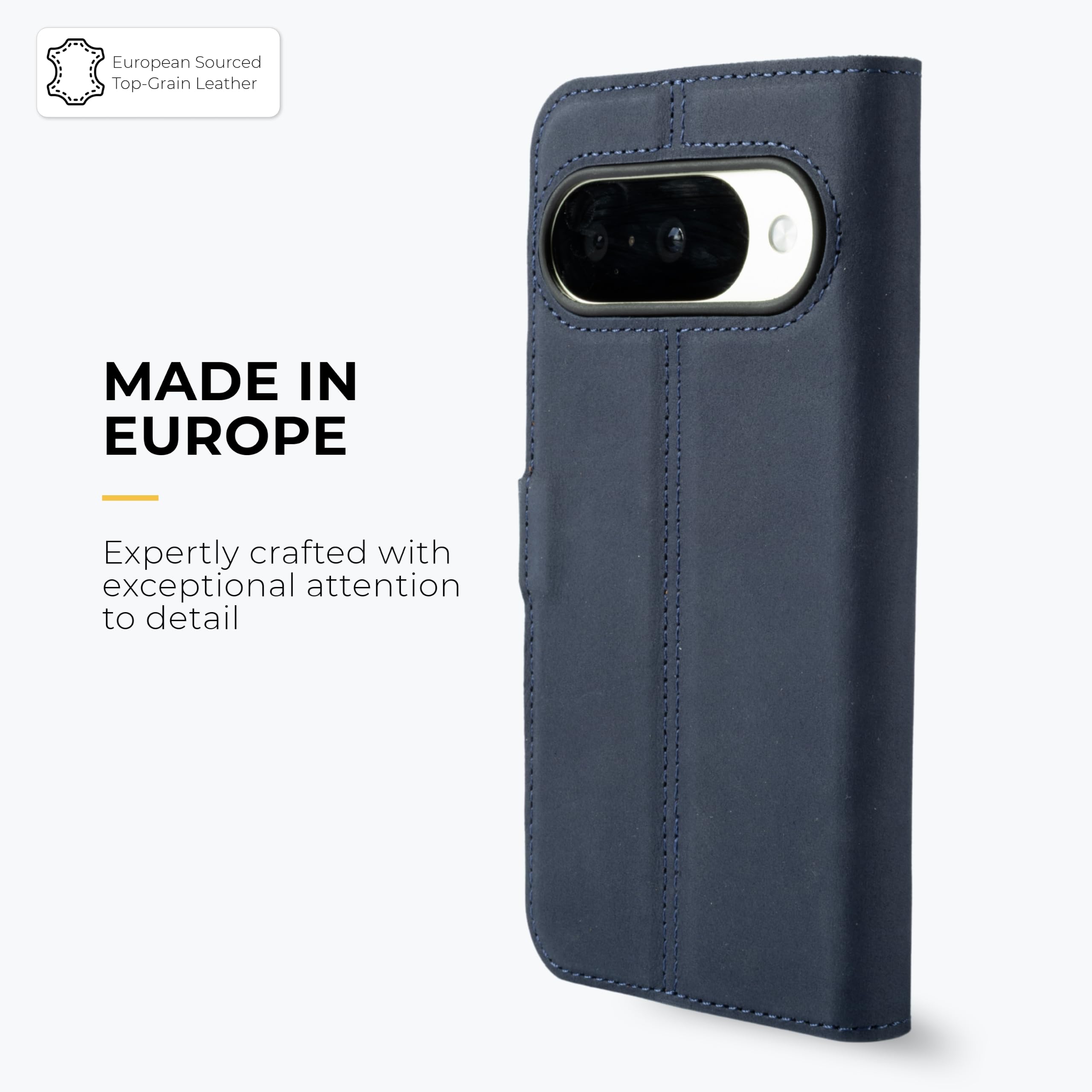 Snakehive Custodia a portafoglio in vera pelle per Google Pixel 11 Pro XL - Custodia a libro con scomparti per carte di credito e supporto (blu navy)