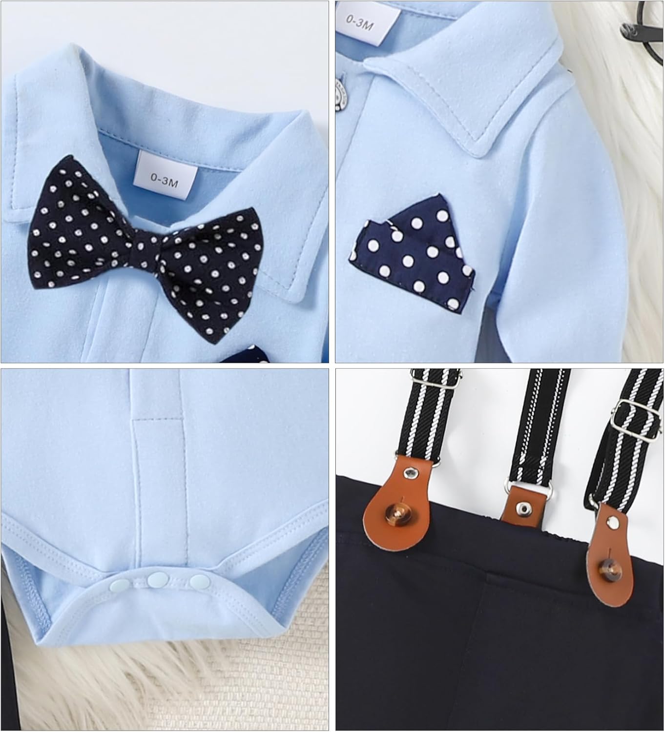 AMAWMW Baby Boy Clothes Suits 0-18M Long Sleeve Dress Shirt Suspender Pants Bowtie Set Gentlemen Wedding Outfit - Image 4