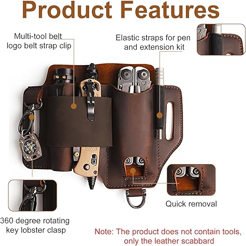 Miniatura 3 de Funda y funda de cuero multiherramienta, funda de cinturón resistente para equipo EDC, organizador de cinturón EDC para el trabajo y uso diario,