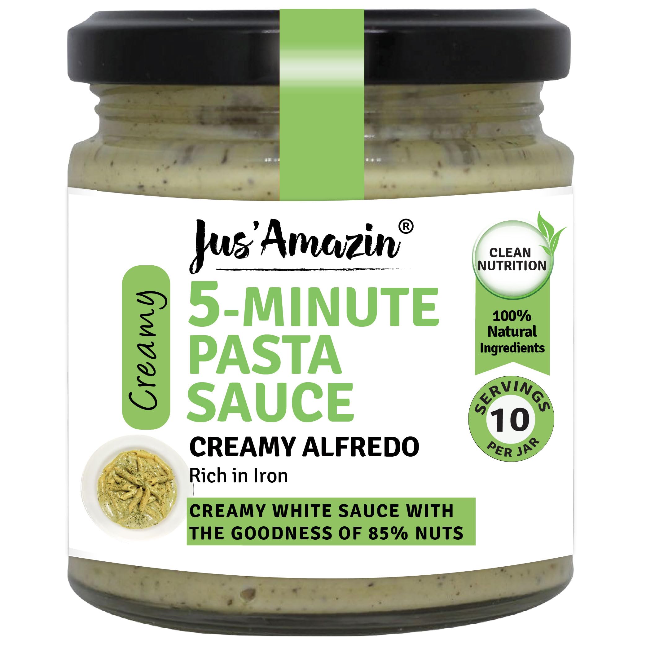 Jus Amazin 5-Minute Pasta Sauce - Creamy Alfredo (200g), Only 5 Ingredients, 100% Natural, 85% Nuts, Zero Additives, Vegan & Dairy Free, Ready to Cook, Italian Cuisine (B097JNXCPJ) Amazon Price History, Amazon Price Tracker