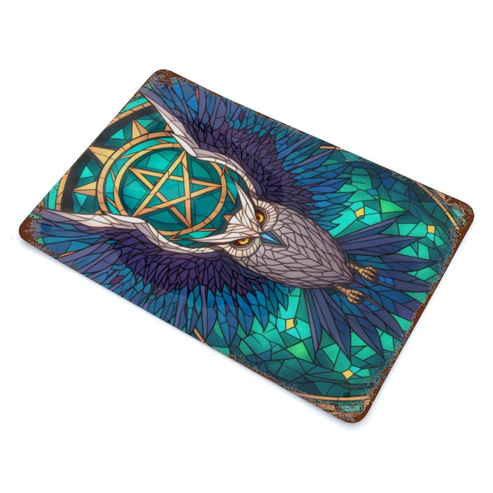 Enchanted Owl Rusty Metal Tin Sign 11.8"x7.9", for Shed, Workshop And Garage Wall Decor, Shabby Chic Decor