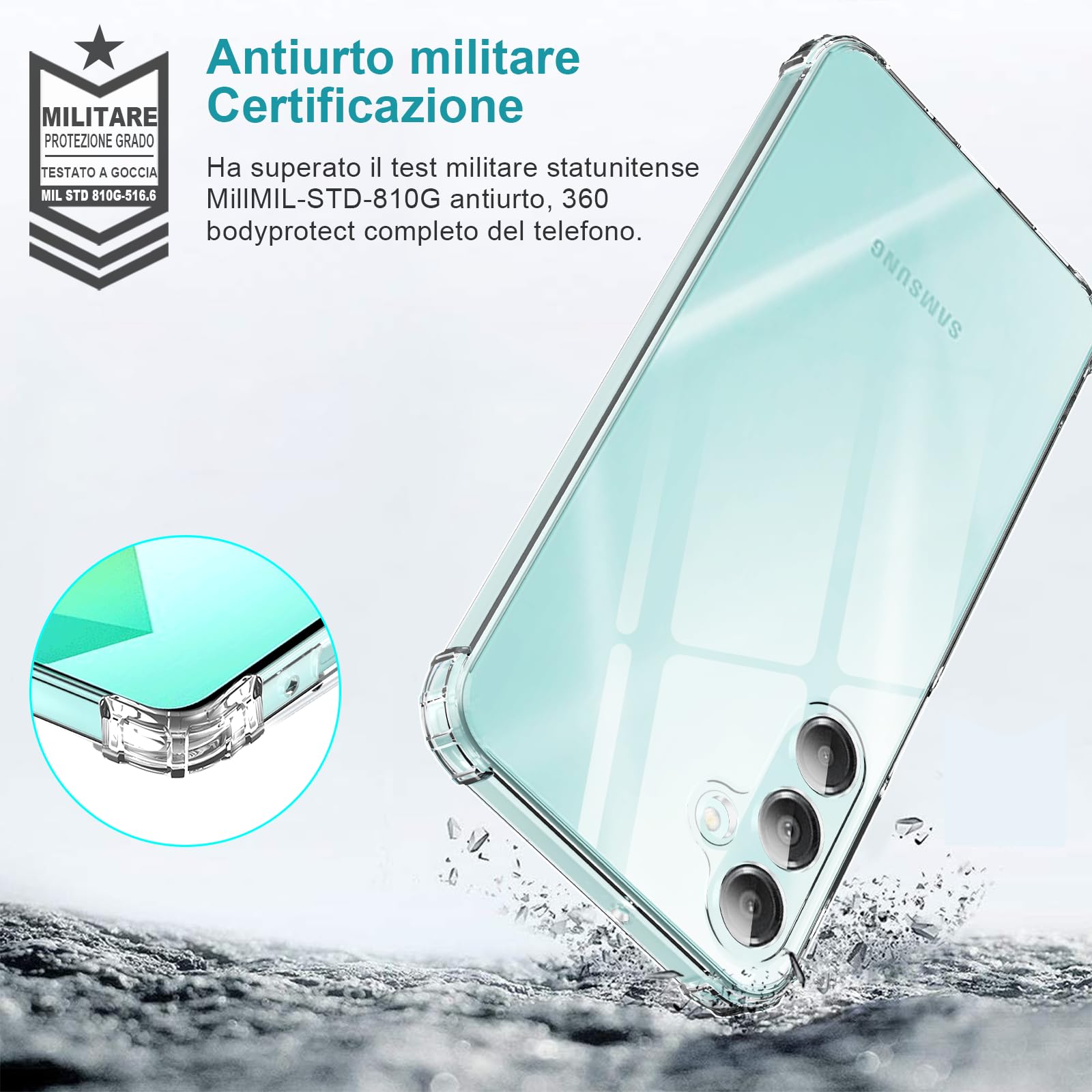LeYi Cover per Samsung Galaxy A16/A 16 5G/4G con 2 Vetro Temperato, Custodia Armor Trasparente Silicone Morbida Puro Soft TPU Gel Bumper Originale Slim Crystal Antiurto Case per Telefono Samsung A16