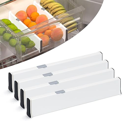 Organizador de separadores de refrigerador, paquete de 4 unidades, divisor de cajón ajustable de 4 pulgadas de alto, separadores expandibles,
