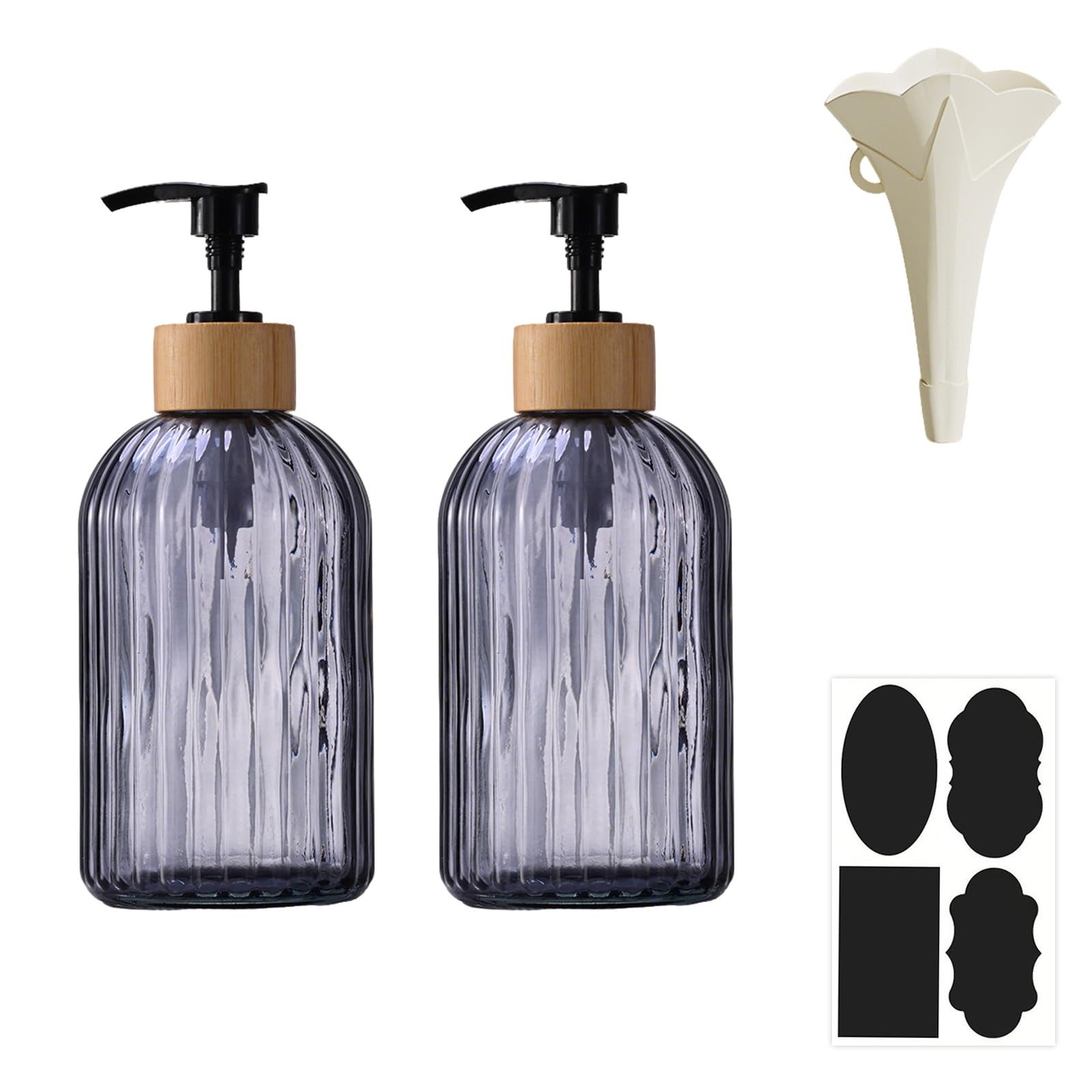 2 Pcs Smoke Grey Glass Soap Dispenser, 400ml Hand Wash Bottle Pump