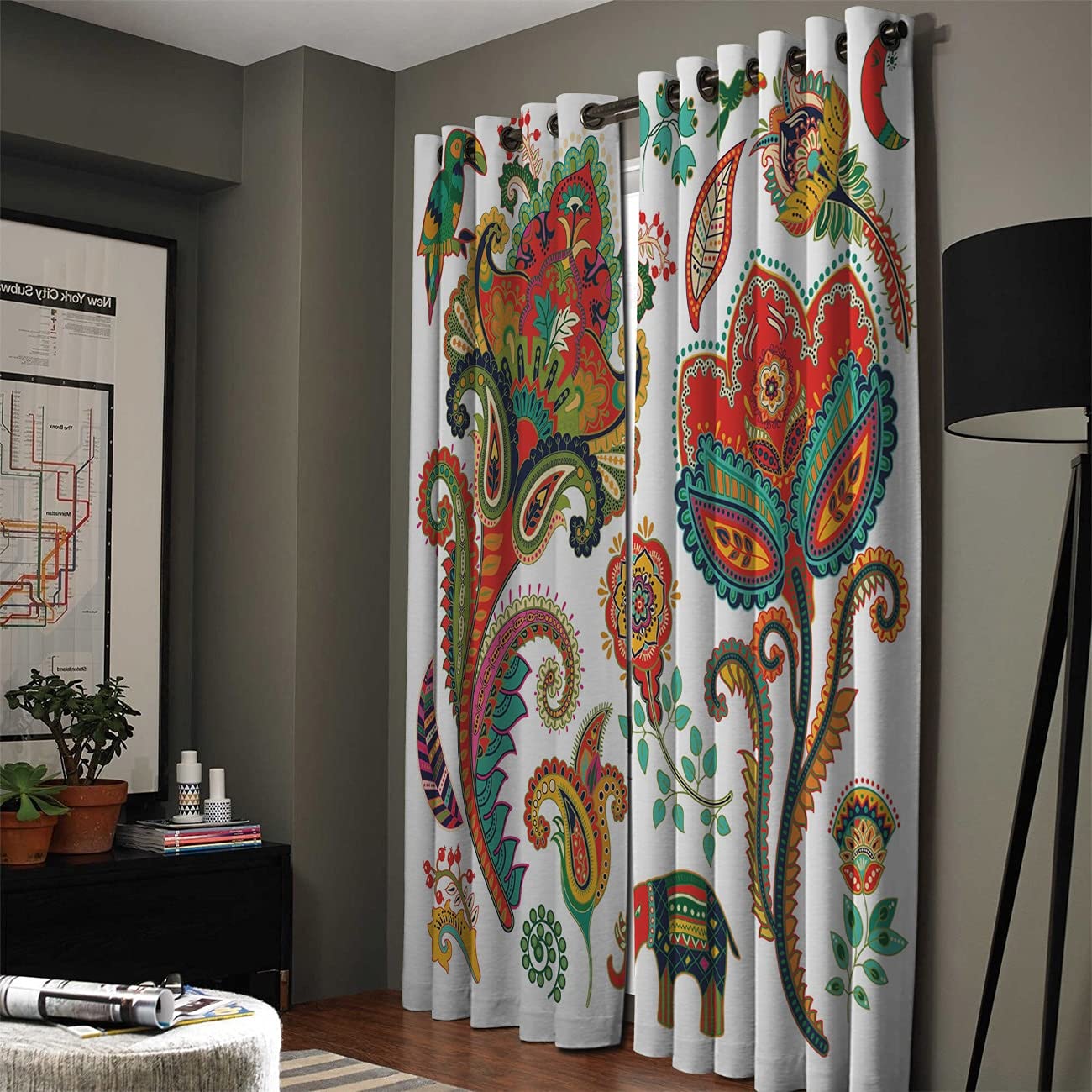 Rideaux Occultants, Rideau À Oeillet Isolants Thermiques 3D Fleur Gros Oiseau Paisley Maladroit Belle Imprimé Rideau Pour Salon Moderne Rideau De Fenêtre Lot De 2 Pour Enfant Chambre Cuisine 170X200C