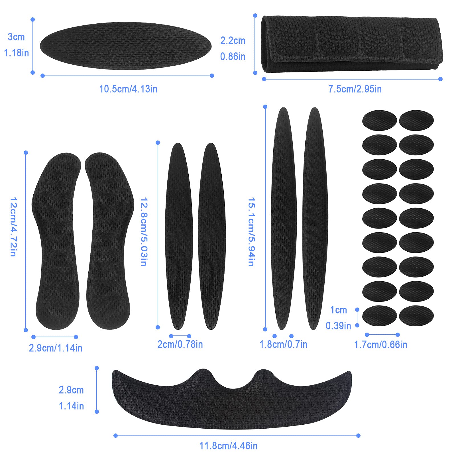 Imbottitura Casco Bici, 3 Kit di Imbottitura per Casco da Bici, Moto e Sicurezza, 27 Pz di Schiuma e 54 Pz Auto-Adesivo Ovale