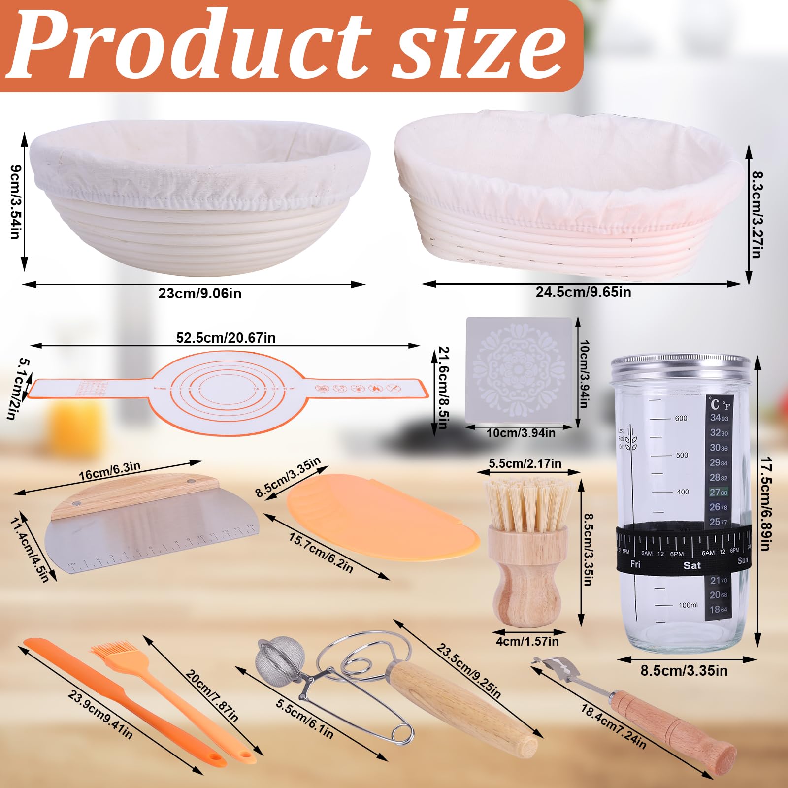 Accessoires de cuisson à pain, panier de fermentation pour démarreur au levain, panier de fermentation à pain avec verre de démarrage, kit de cuisson à pain, kit de démarrage parfait, excellent cadeau