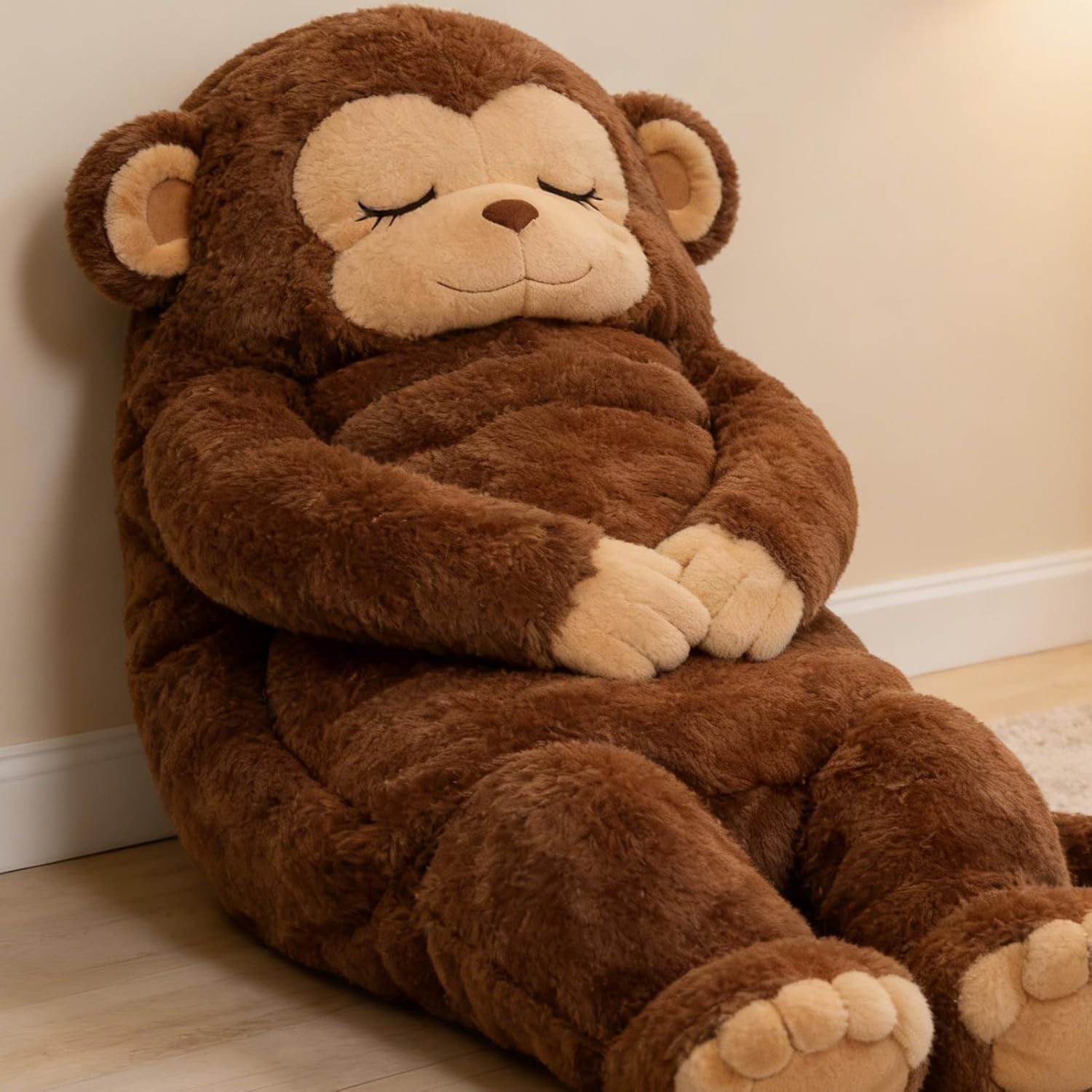 Plush Monkey Sleeping Bag - Warm Sleep Sack, Adorable Monkey Shape | Machine Washable Sleeping Bag for Bedroom Dorm Camping Travel, Women Men Girlfriend Boyfriend, Indoor Outdoor Nap Blanket