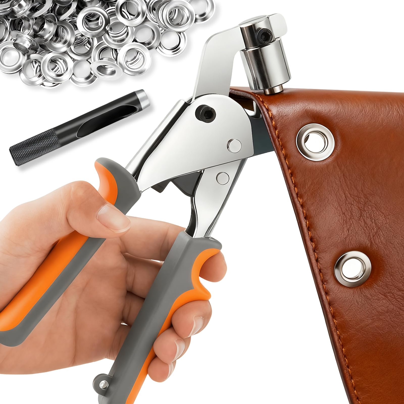 Remachadora de Ojales Metálicos (Ø Interior 10mm), Alicates Profesionales con 200 Ojale, Juego de Ojale Magnético, Maquina Ojales para Lonas Tejidos Velas Solares Cartón Cuero y PVC