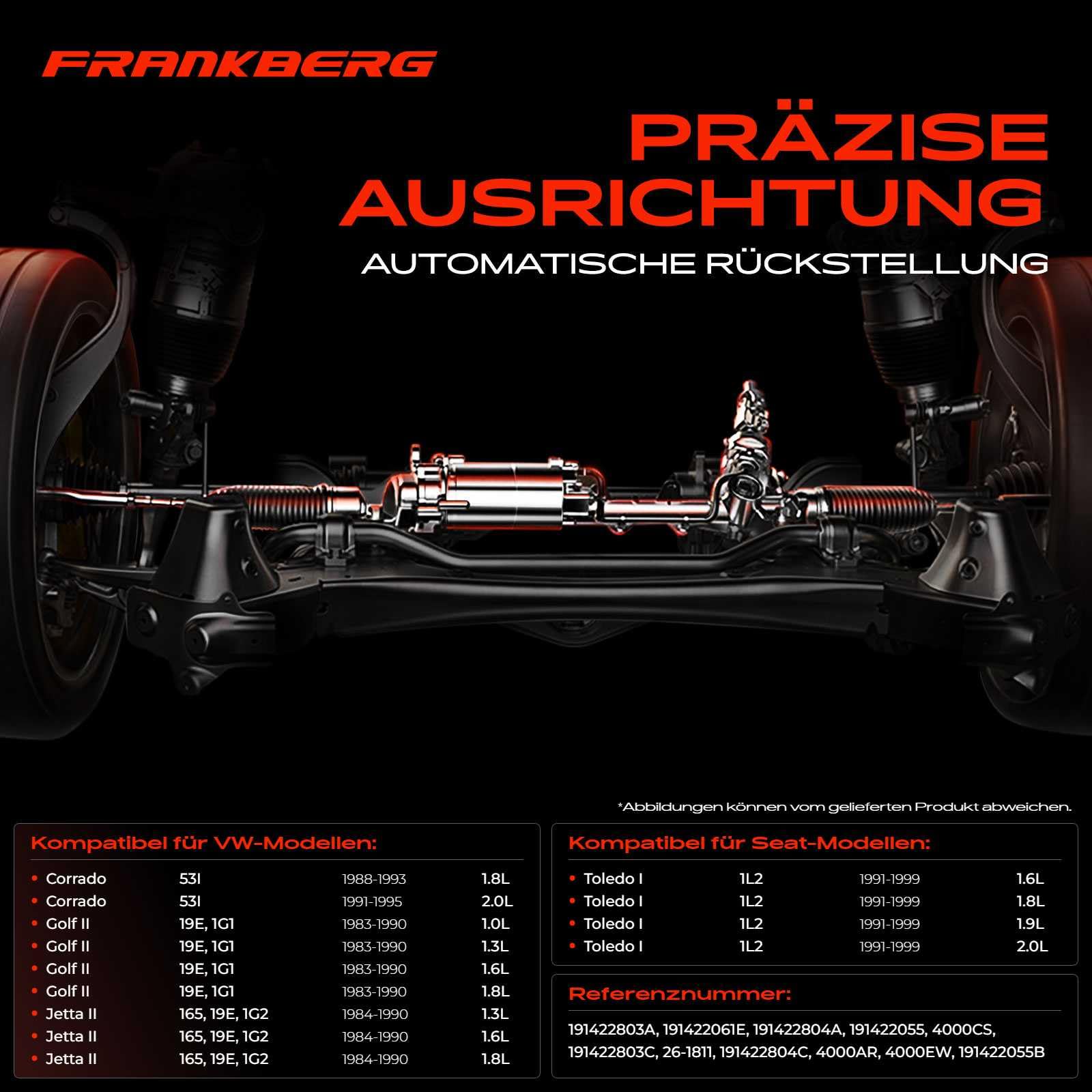 Frankberg Lenkgetriebe Servolenkgetriebe Hydraulisch für Linkslenker Kompatibel mit Corrado 53I 1.8L-2.0L 1988-1995 Golf II 19E 1G1 1.0L-1.8L 1983-1992 Toledo I J.e.t.t.a II Replace# 191422804A