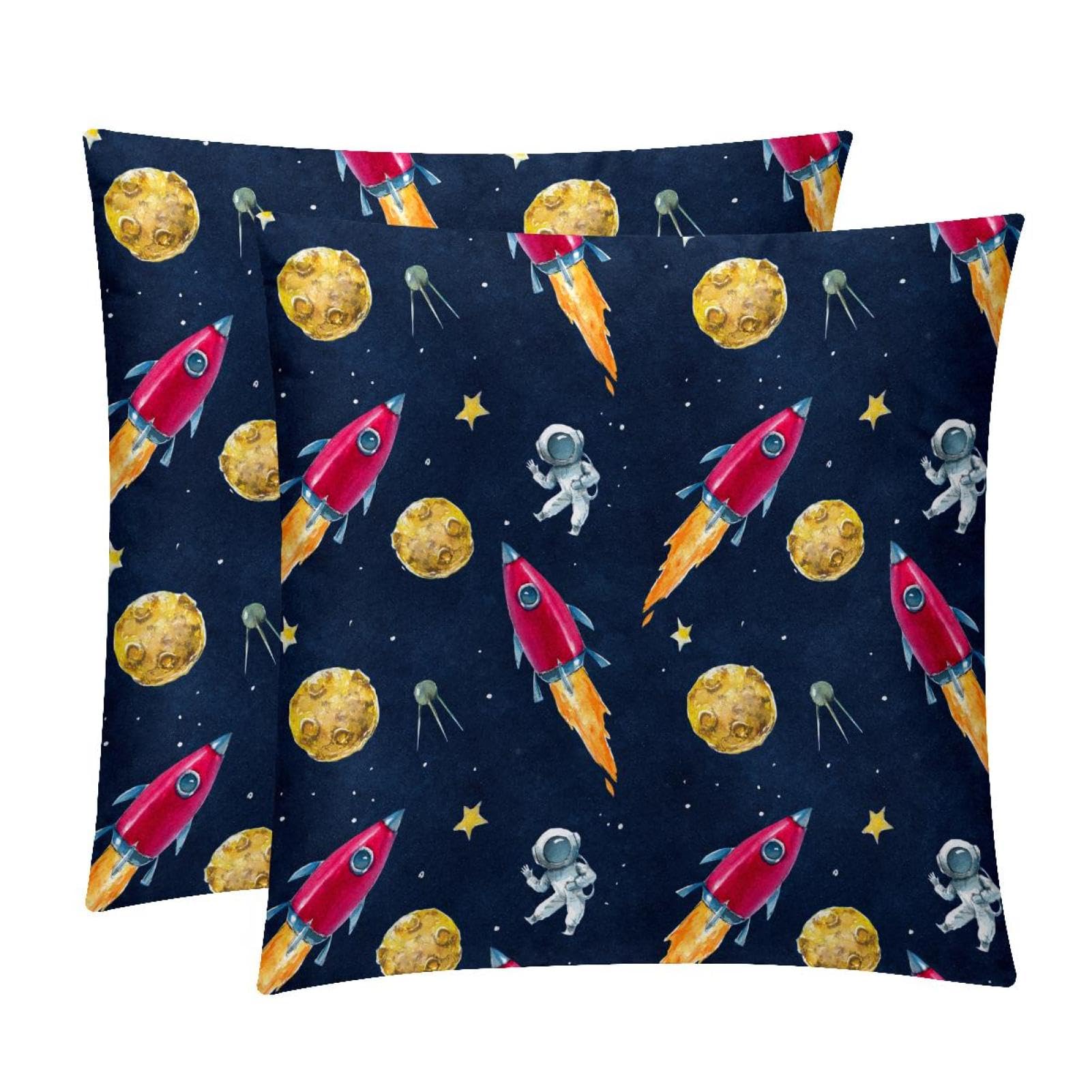 TDGKPZ Planet Rocket Throw Pillow Covers 2 Pack Cushion Cases Decorative Pillow Cases Home Decor 45x45cm