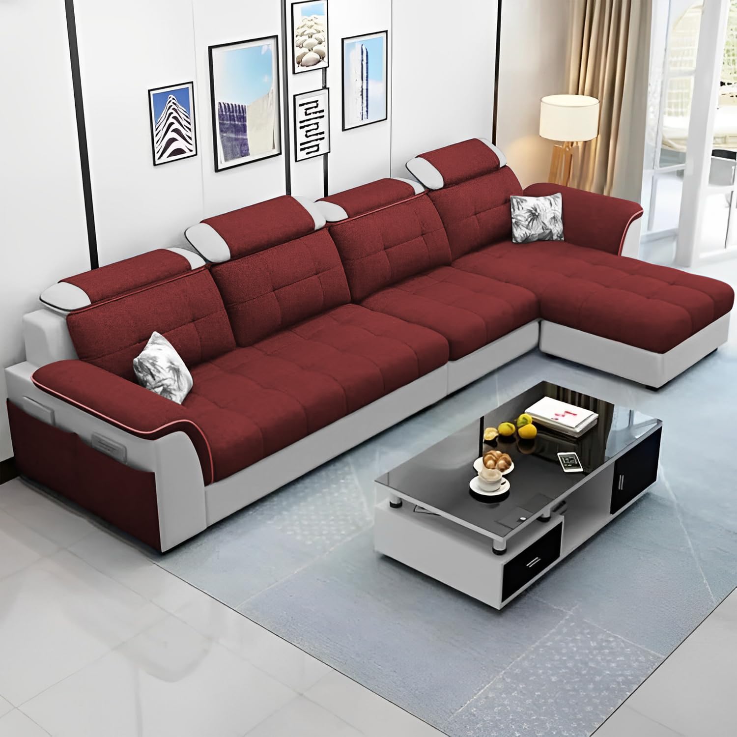 Casaliving Ella RHS 6 Seater L Shape Sofa Set for Living Room (Maroon Grey) Premium Fabric Sofa (B0CHYLN9RB) Amazon Price History, Amazon Price Tracker