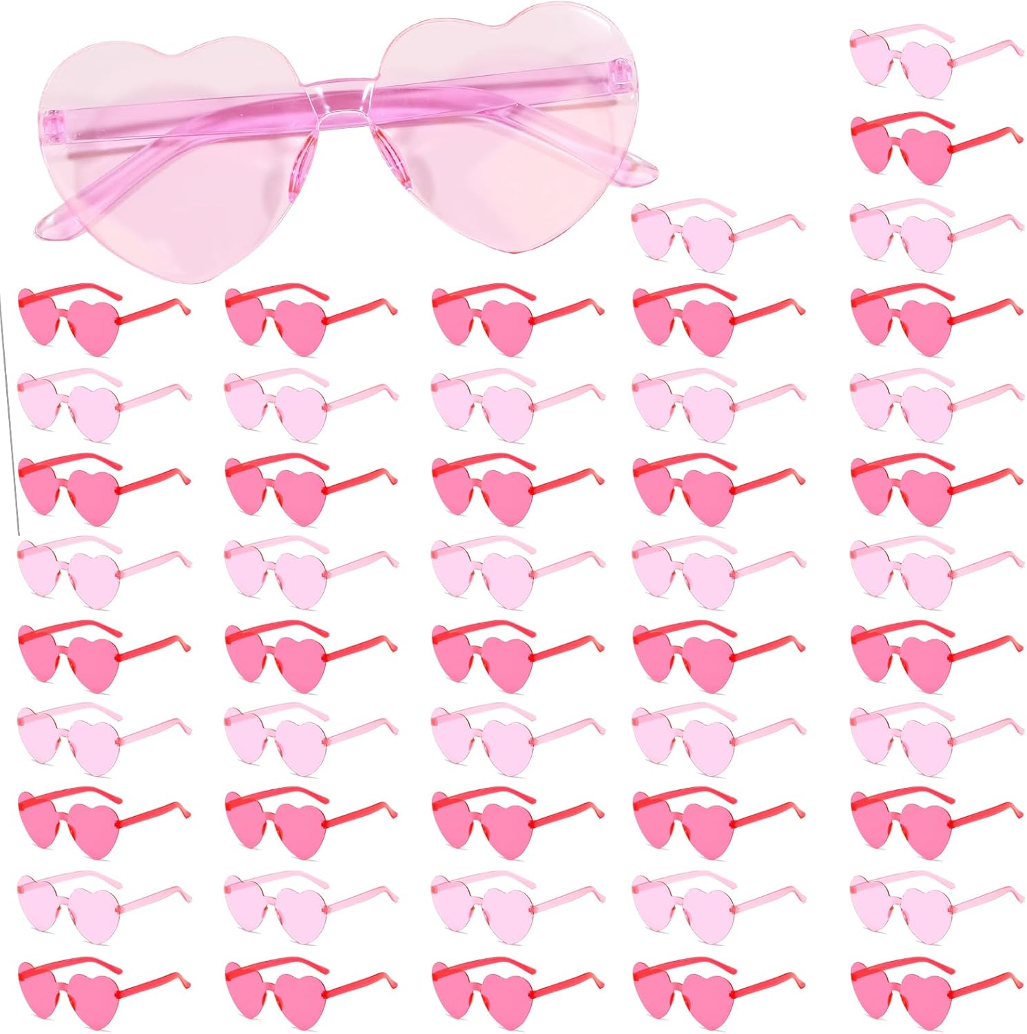YQVIE 20 Pack Heart Shaped Sunglasses One Piece Candy Color Rimless Glasses for Women Bachelorette Party Supplies