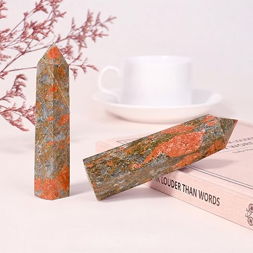 Miniatura 4 de ZHIYUXI Varitas de cristal curativo de Unakita de 3.7-4 pulgadas, torre de cristal hexagonal, piedra de cristal puntiagudo, cristales grandes,