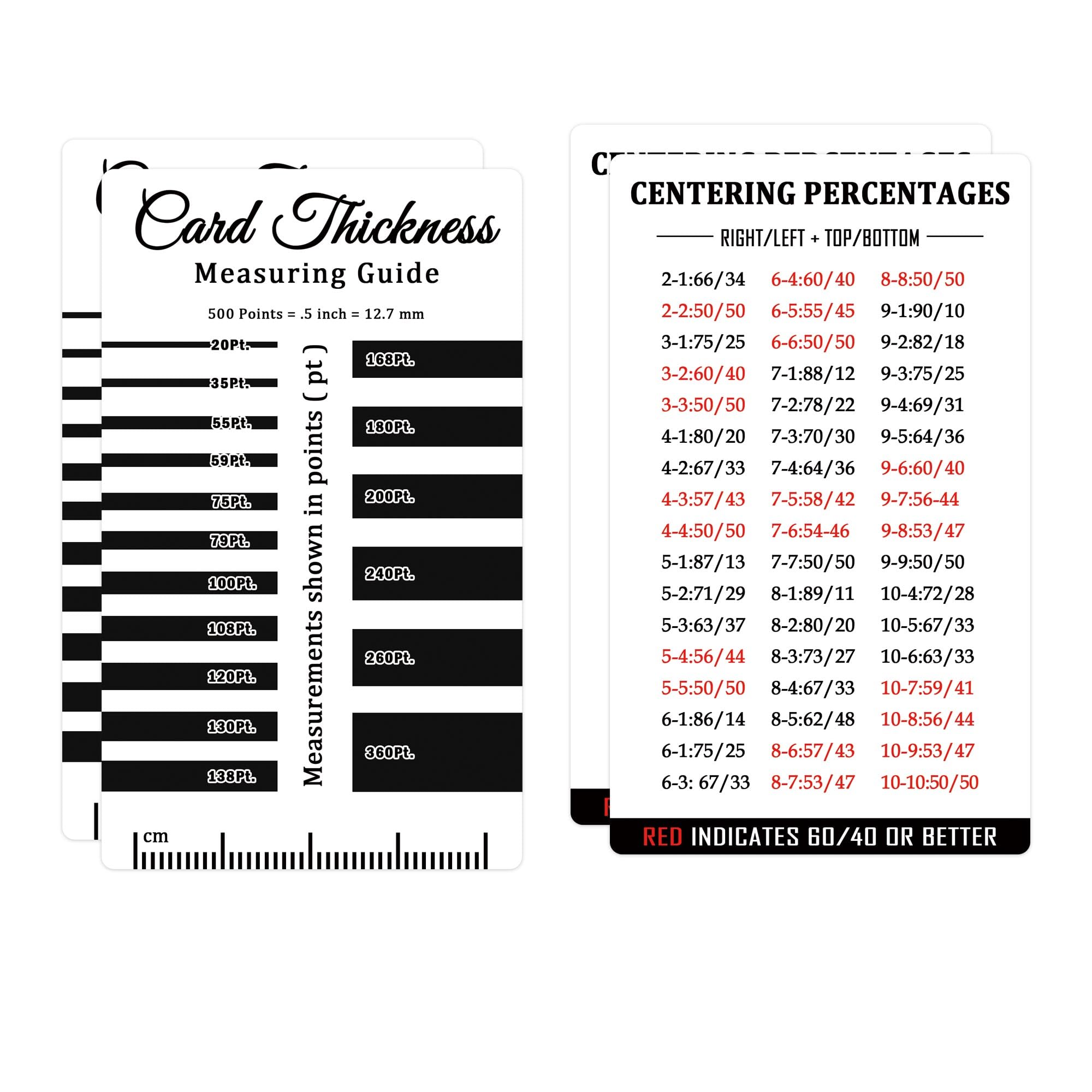 6 Pack Grading Centering Tool Kit Thickness Measuring Card Center Positioning Cards Graded Submissions Card with Cleaning Cloth Kit