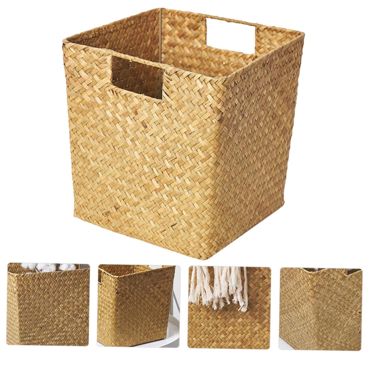 Panier Tissé à La Main En Algues Marines Jaune Panier Artisanal Décoratif Dimensions Moyennes Naturel Et Pratique Rangement Pour Salon, La Cuisine Ou Salle De Bain