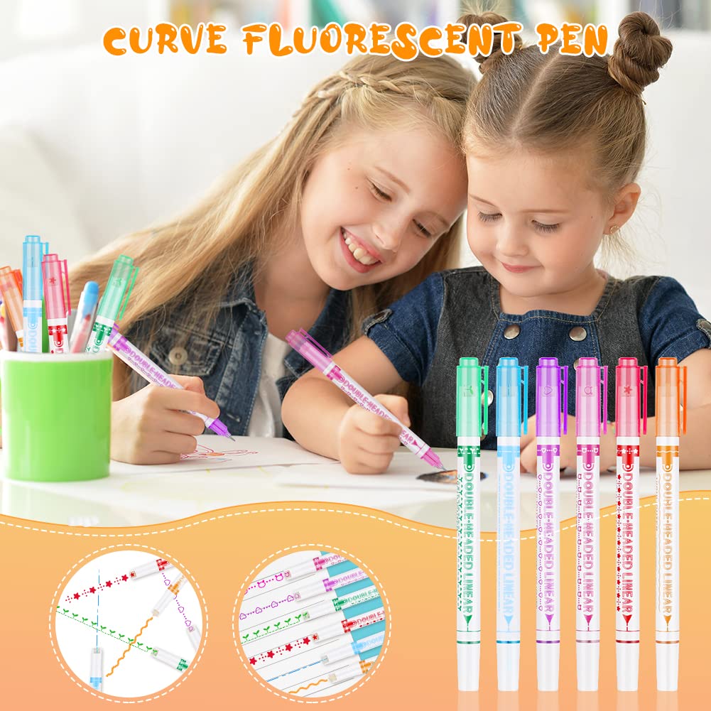 Lot De 12 Surligneurs Courbes KQDRAVINE - Formes Variées Pour Scrapbooking, Notes, Agendas - Multicolores - 7