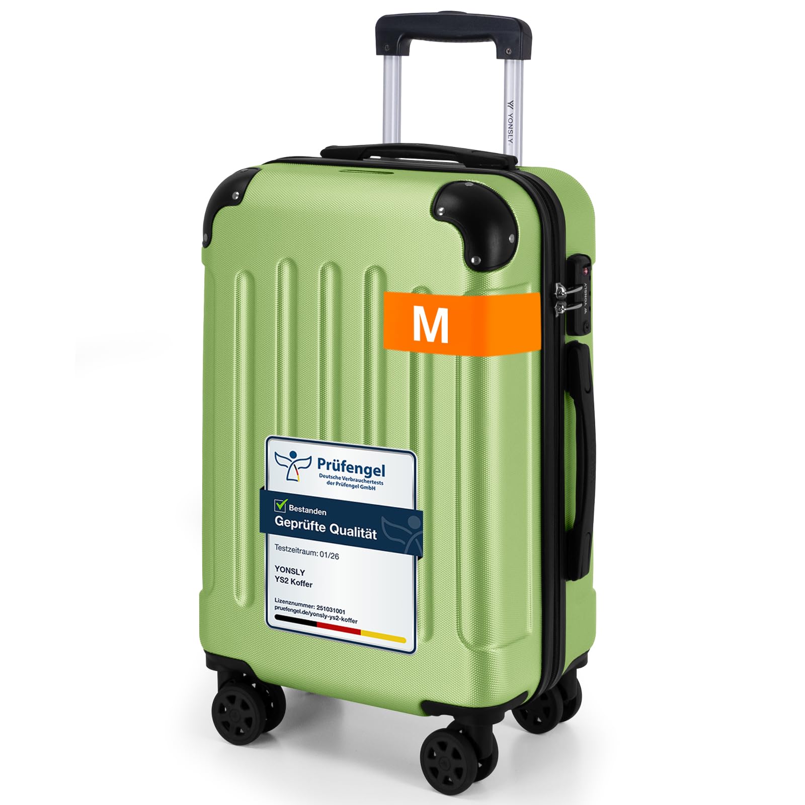 YONSLY Gepäck Reisekoffer, Trolley Rollkoffer Handgepäck, Hartschalenreisekoffer mit 360° Lenkrollen, Zahlenschloss, Mehrstufiger Teleskopgriff