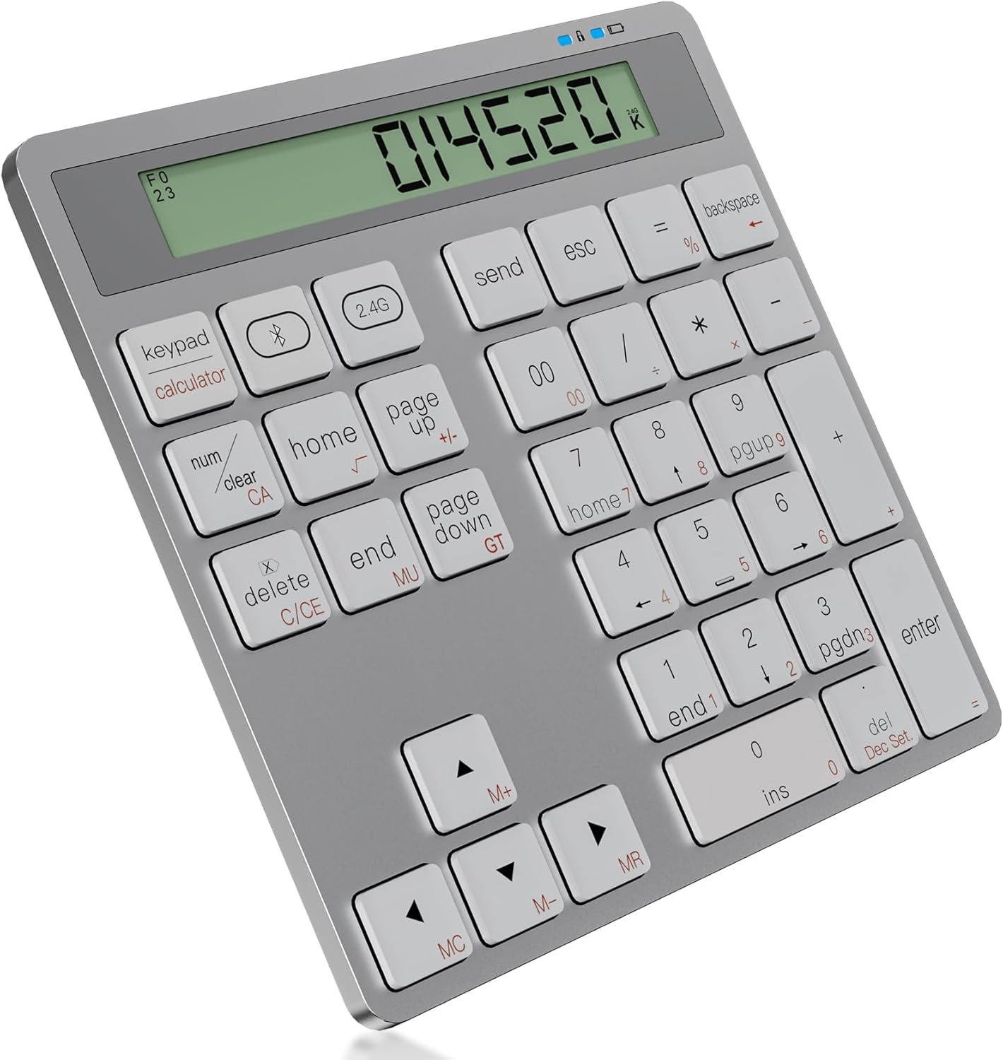 Bluetooth Number Pad, Portable 2.4G Wireless Numeric Keypad with Display Calculator, Slim 34-Keys External Financial Accounting Numpad Keyboard Data Entry Compatible with Laptop Desktop PC Macbook