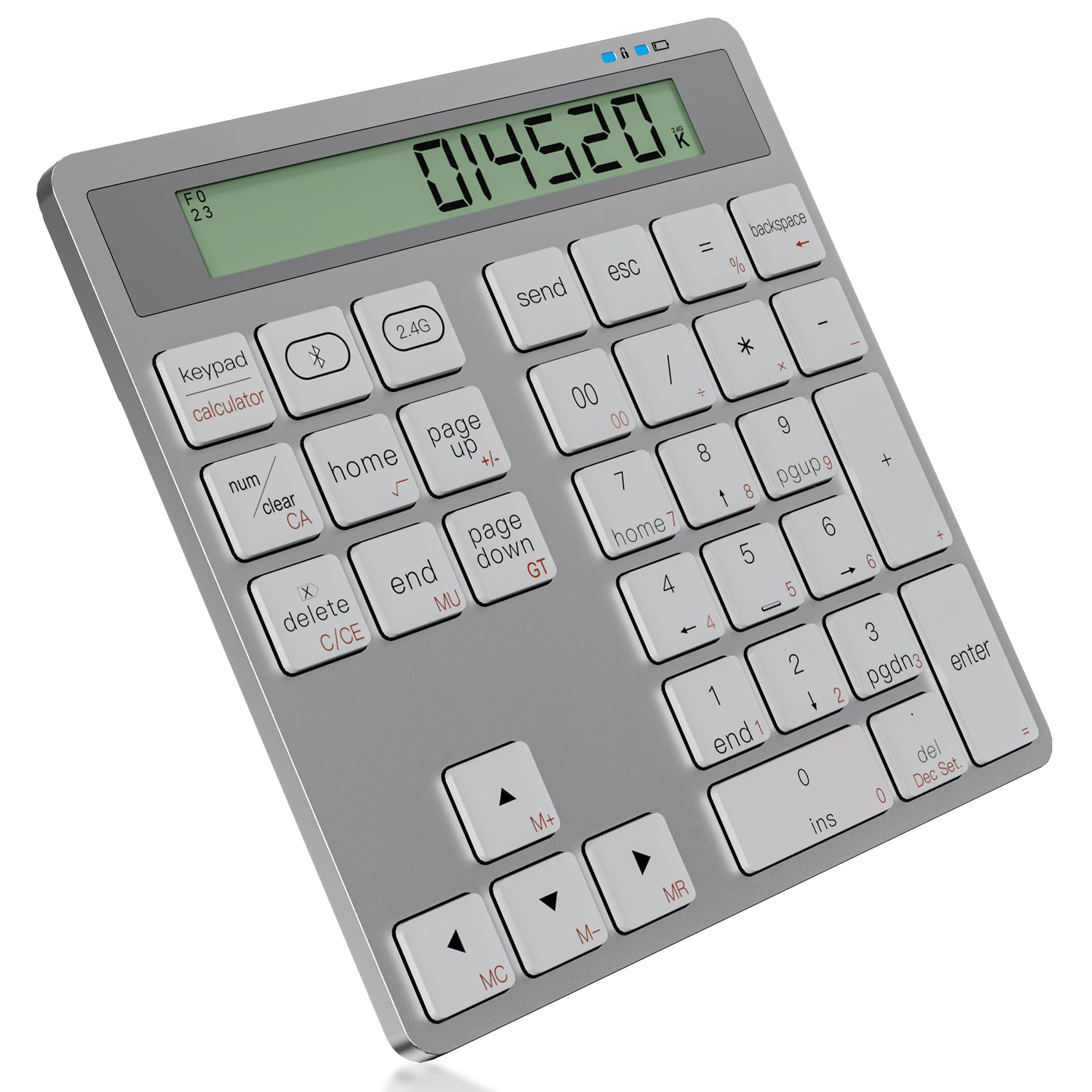 Teclado Numérico Inalámbrico 2.4G, Portátil Teclado Numerico Bluetooth 34 Teclas con Calculadora de Pantalla, Ergonómico Numpad Delgado e Inalámbrico para Computadora Portátil, PC, MacBook, iMac
