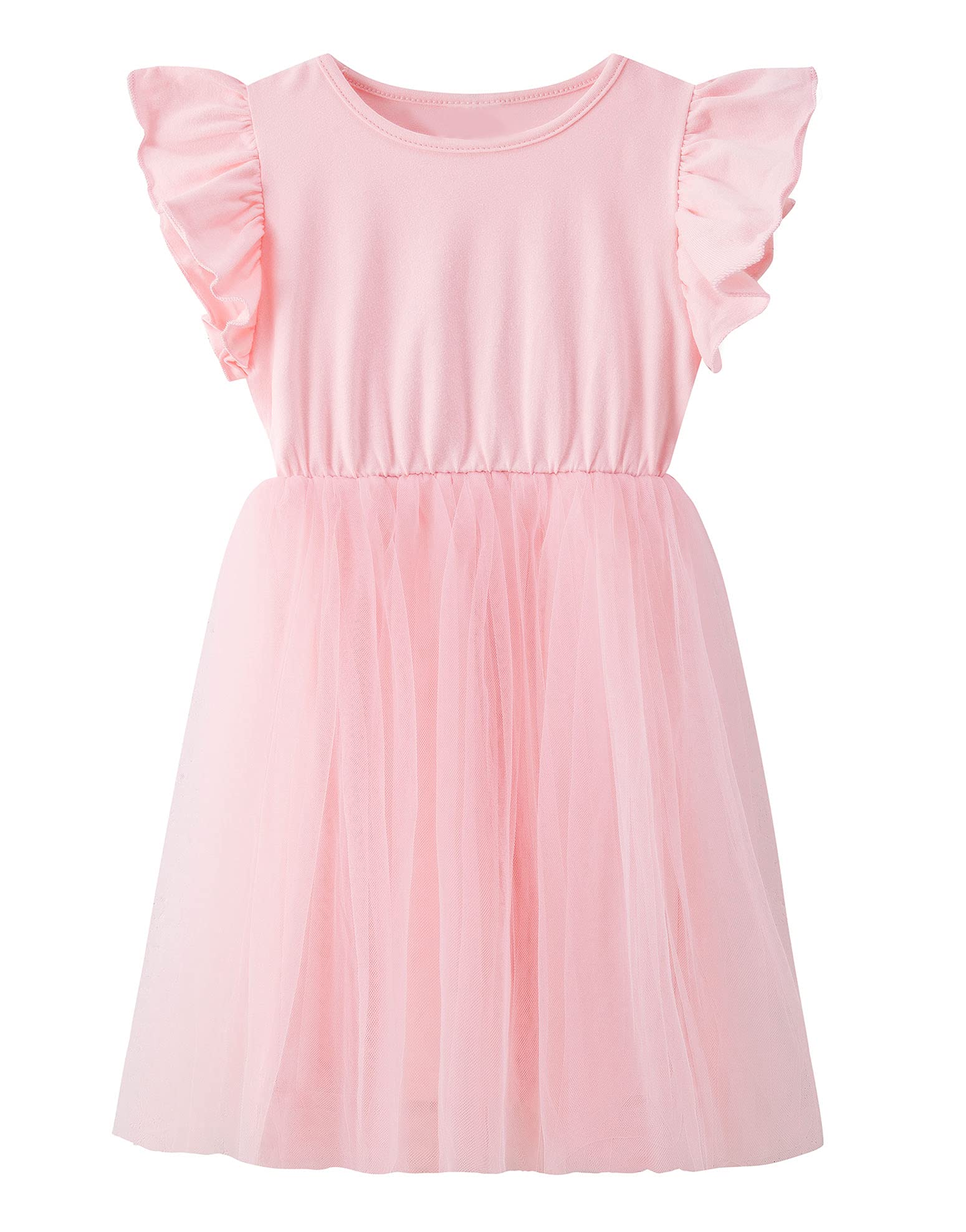 Vestido de verano sin mangas con volantes y tutú para niña pequeña | Vestido de verano para niñas, vestido de fiesta, casual, cuello redondo, arcoíris, color liso