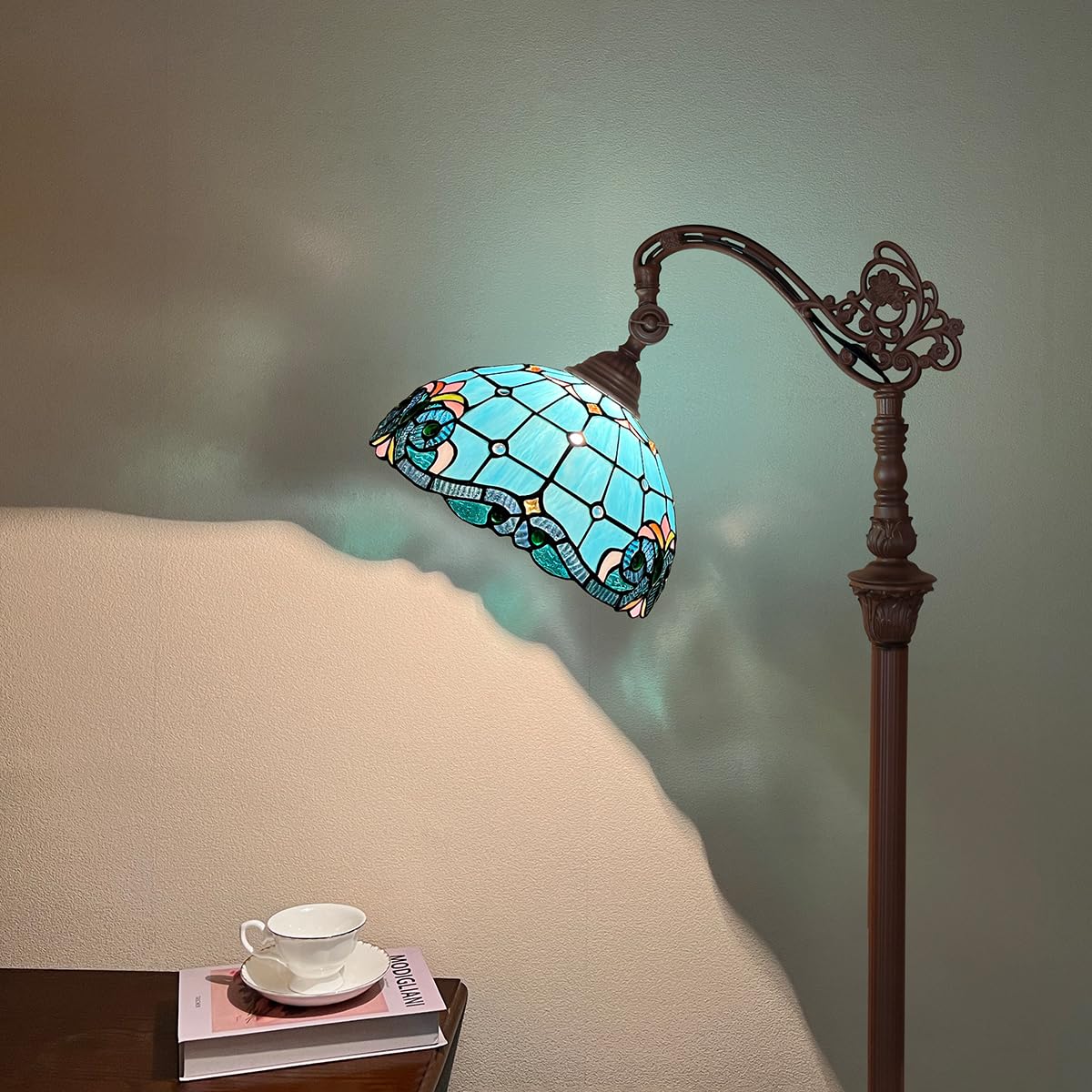 COTOSS Tiffany Reading Floor Lamp,Stained Glass Antique Floor