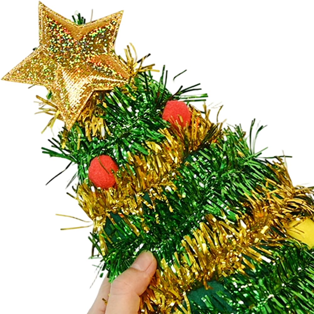 Ram® Adult Christmas Tree Hat With Star And Tinsel Fancy Dress Costume Xmas Holiday Party Hat 43CM, Red, Mini - Image 3
