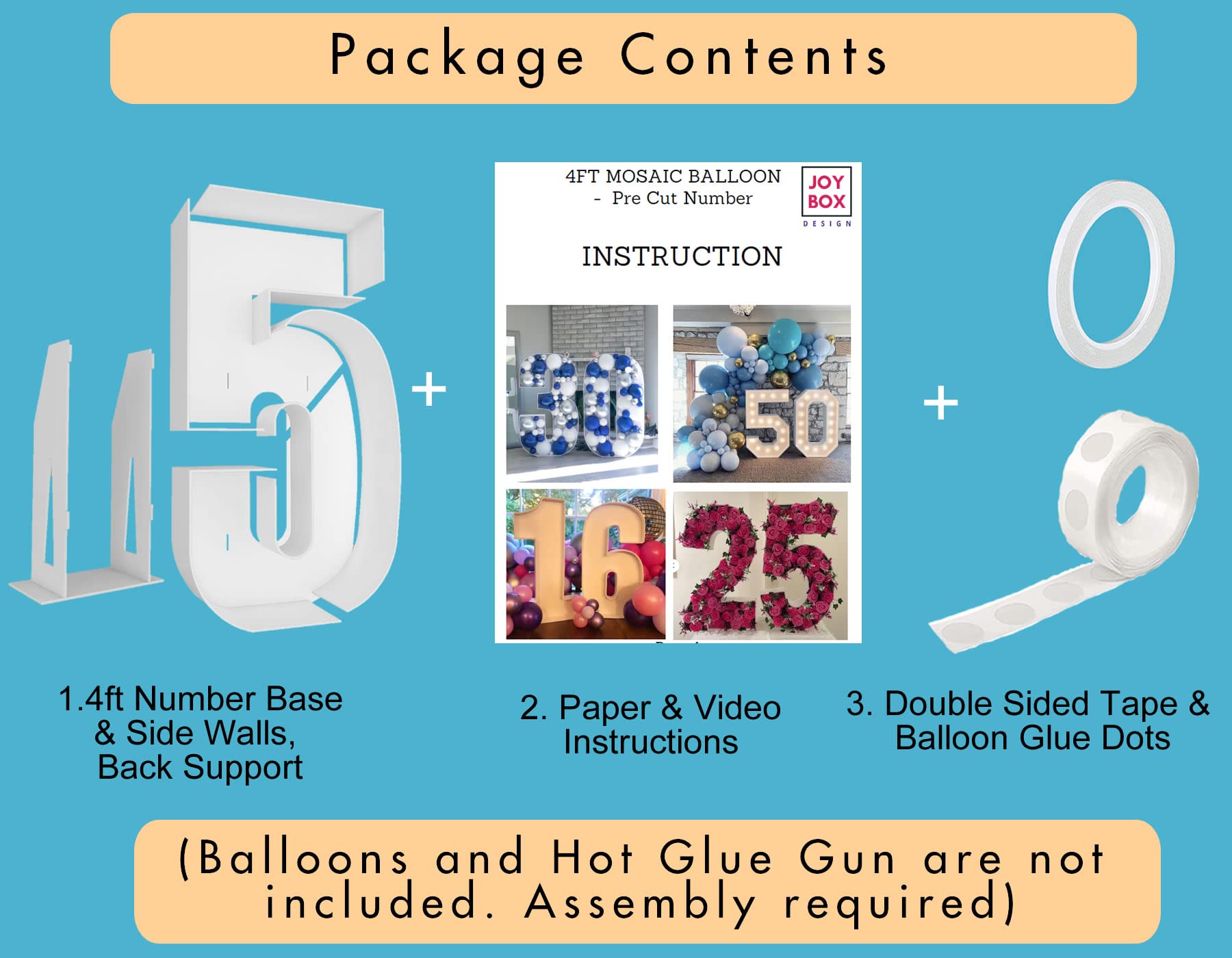 JoyBox Design 4ft Mosaic Balloon Frame Number 5 Light Up Marquee Pre-Cut Kit Number Cut-Out Extra Large Foam Board Backdrop Birthday Baby Party Anniversaryâ€¦