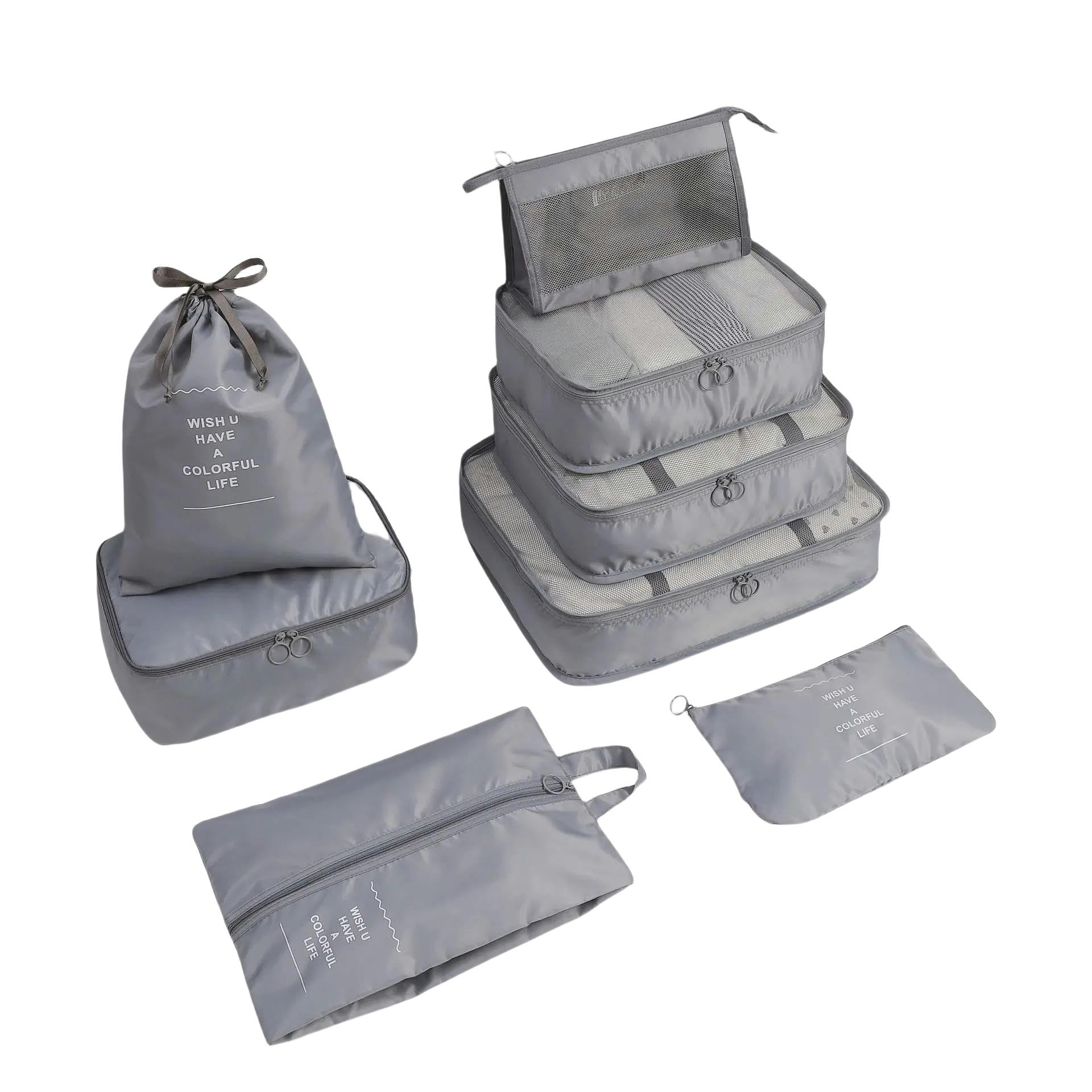 Kosmetyczka, Packing Cubes Zestaw podróżnych toreb do przechowywania kosmetyków przyborów toaletowych 8 sztuk, wielokolorowy(Grey 8pcs)