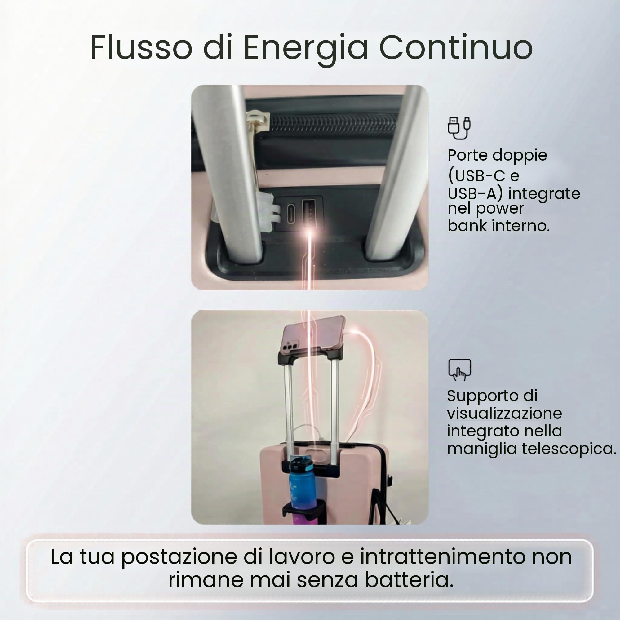 CAMIR-Valigia da cabina con USB Smart Bagaglio Trolley a mano Borsa multiuso Tasca frontale Bagaglio a mano portatile 4 ruote, Valigia da cabina con lucchetto TSA 55x35x23,5 ABS+PC (ROSA)
