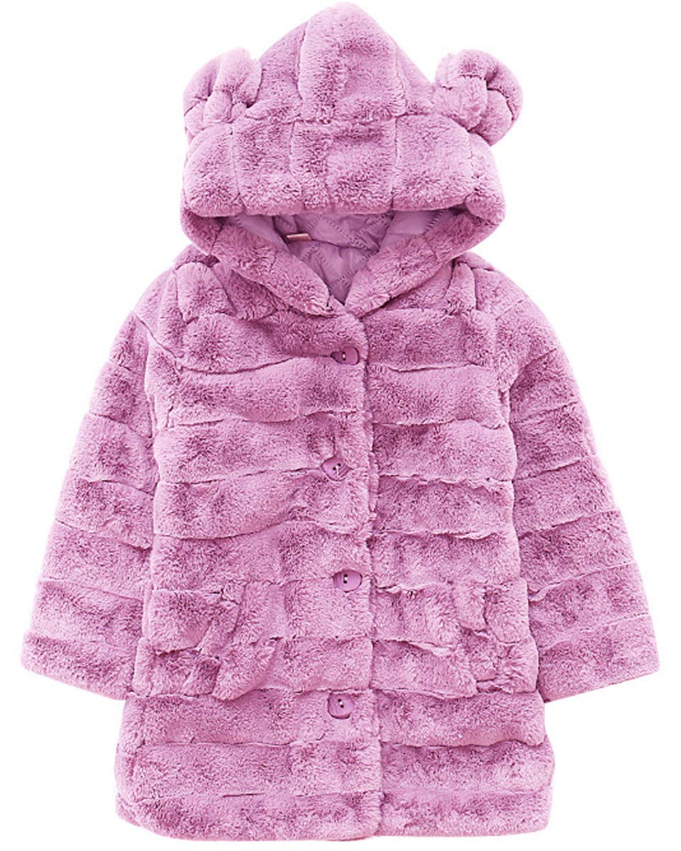 JELEUON Big Girls Kids Child Winter Warm Ears Hooide Knited Fur Cartoon Jackets Snowsuit Outwear Coats9-10 Years Pink
