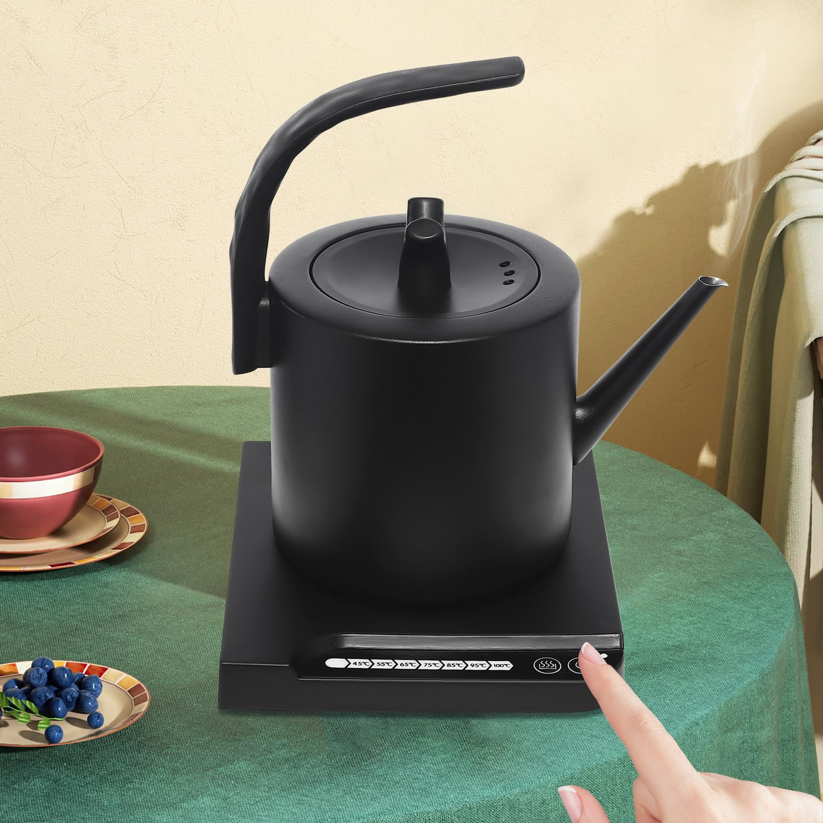 Bollitore elettrico da 1000 W, in acciaio inox, grande bollitore elettrico con base e regolazione della temperatura, bollitore per uffici alberghi, uso domestico, nero